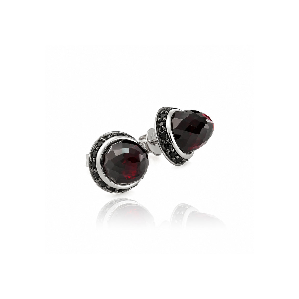 Istanbul Night Garnet and Black Spinel Studs in Sterling Silver