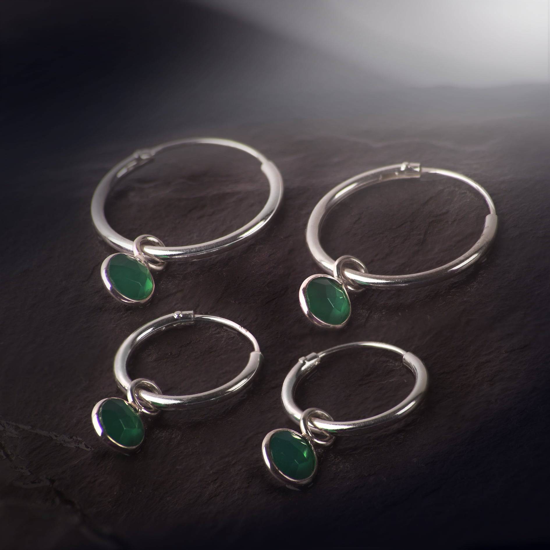 August Birthstone Hoop Earrings with Peridot Charm in Sterling Silver