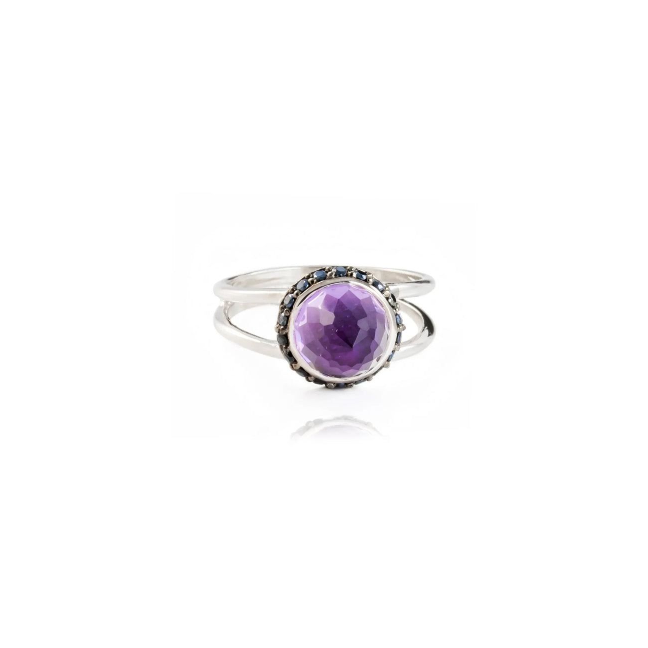 Istanbul Charm Amethyst and Black Spinel Ring in Sterling Silver