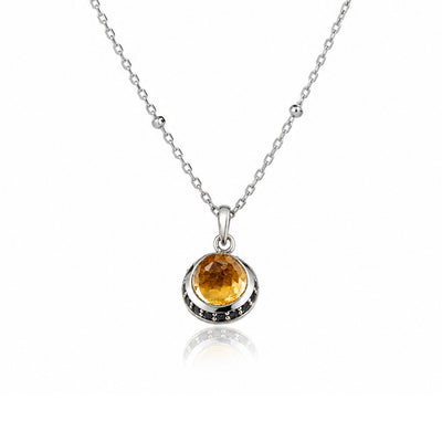 Istanbul Soul Citrine and Black Spinel Pendant Necklace in Sterling Silver