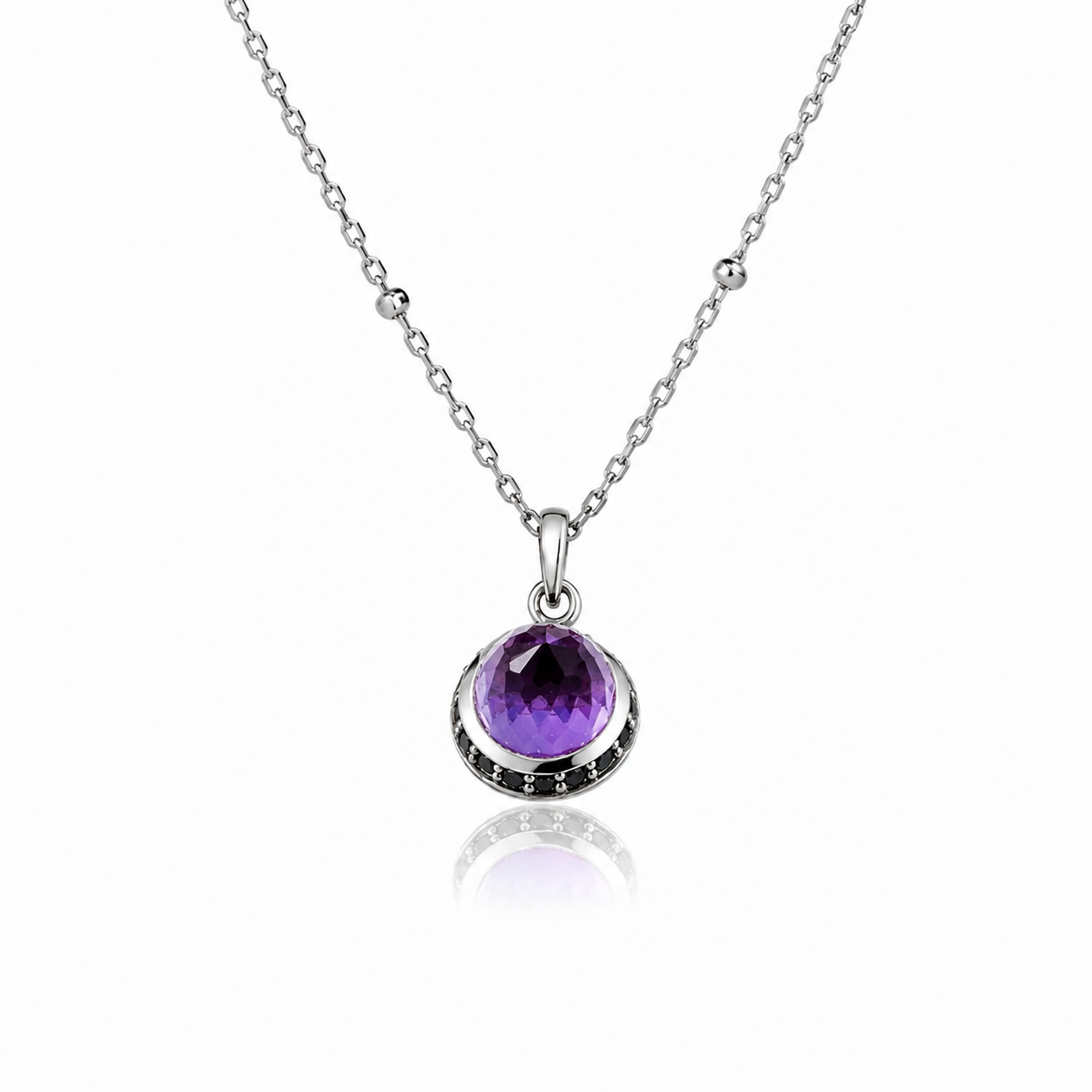 Istanbul Secret Amethyst and Black Spinel Pendant Necklace in Sterling Silver