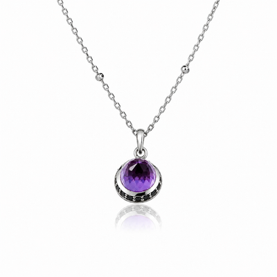 Istanbul Secret Amethyst and Black Spinel Pendant Necklace in Sterling Silver