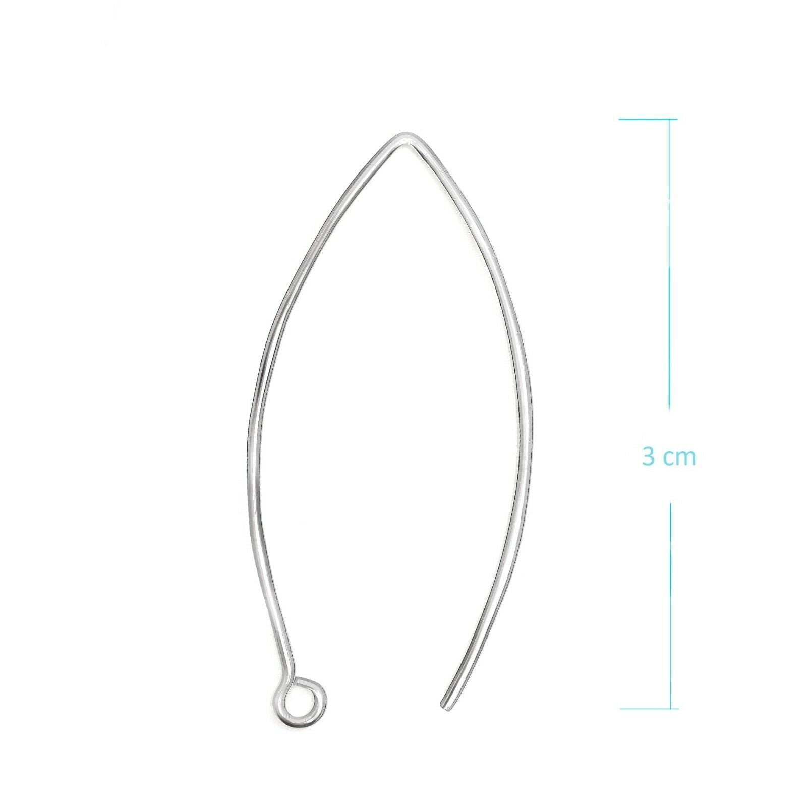 Long Wire Hook Earring Findings in 925 Sterling Silver - 30mm