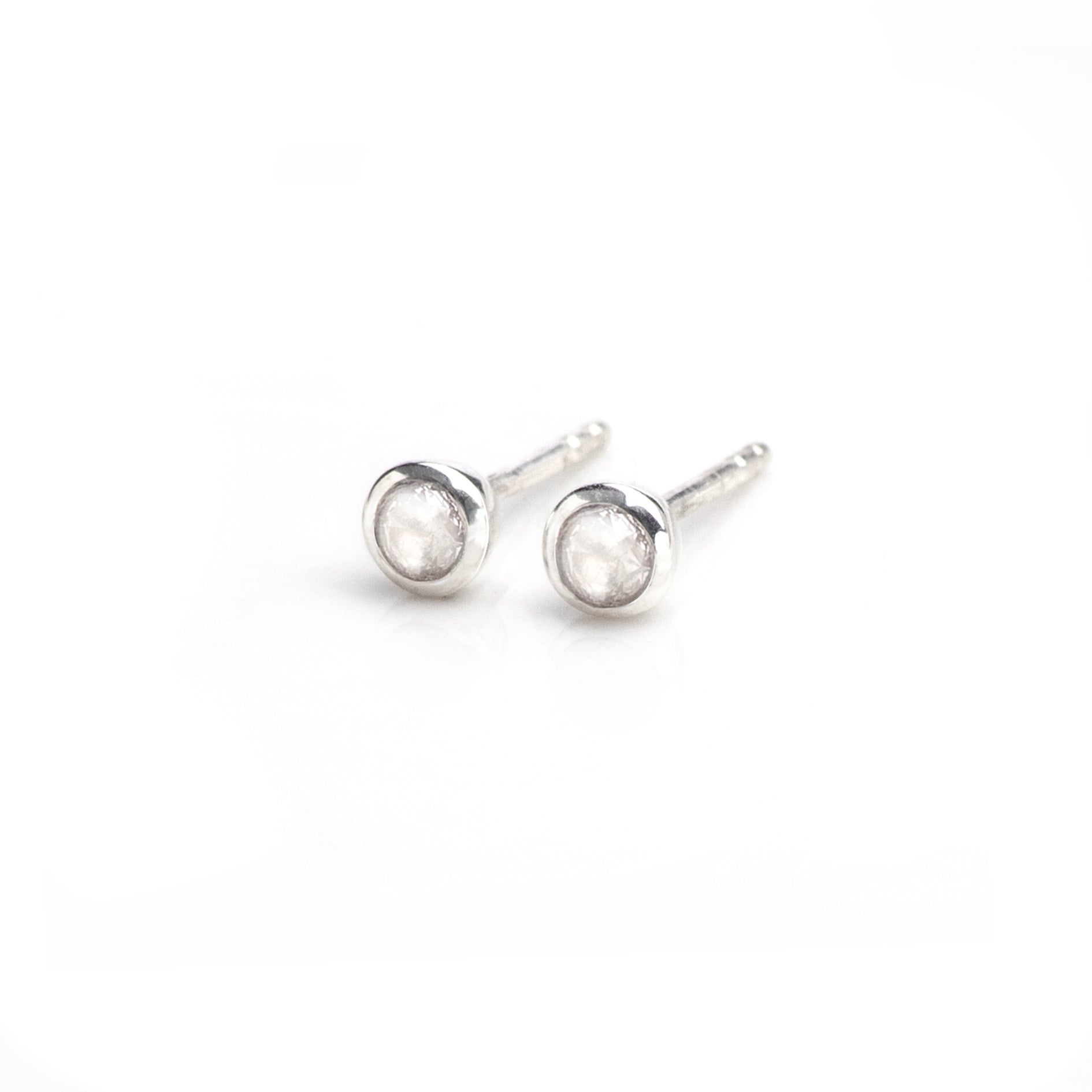 April Birthstone Tiny Stud Earrings In Sterling Silver- Crystal