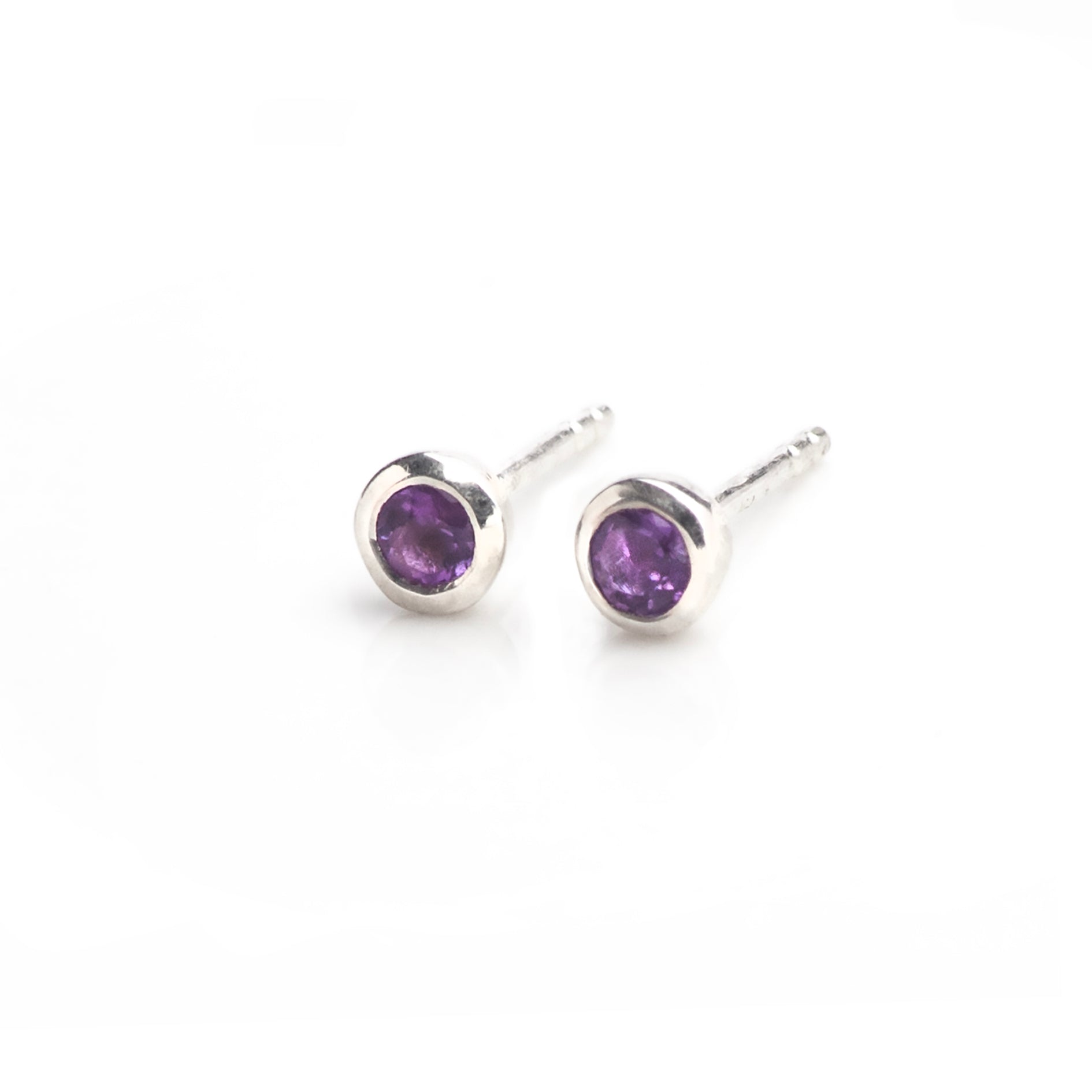 February Birthstone Tiny Studs - Amethyst in Sterling Silver