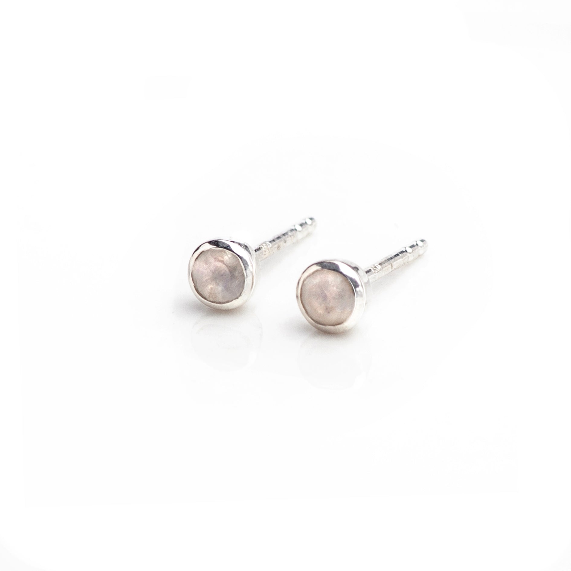 June Birthstone Tiny Stud Earrings In Sterling Silver - Moonstone