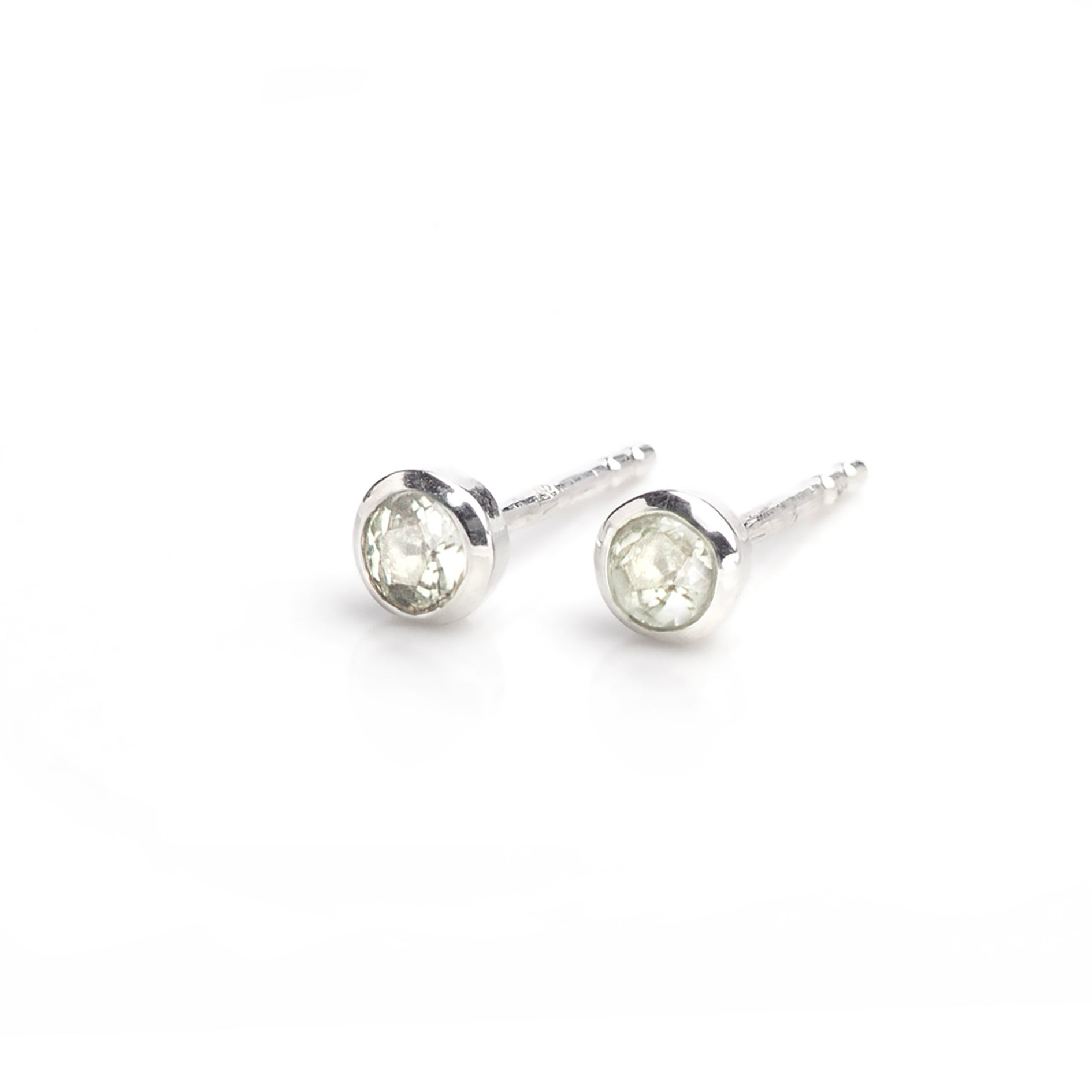 March Birthstone Tiny Studs In Sterling Silver - Aqua Chalcedony