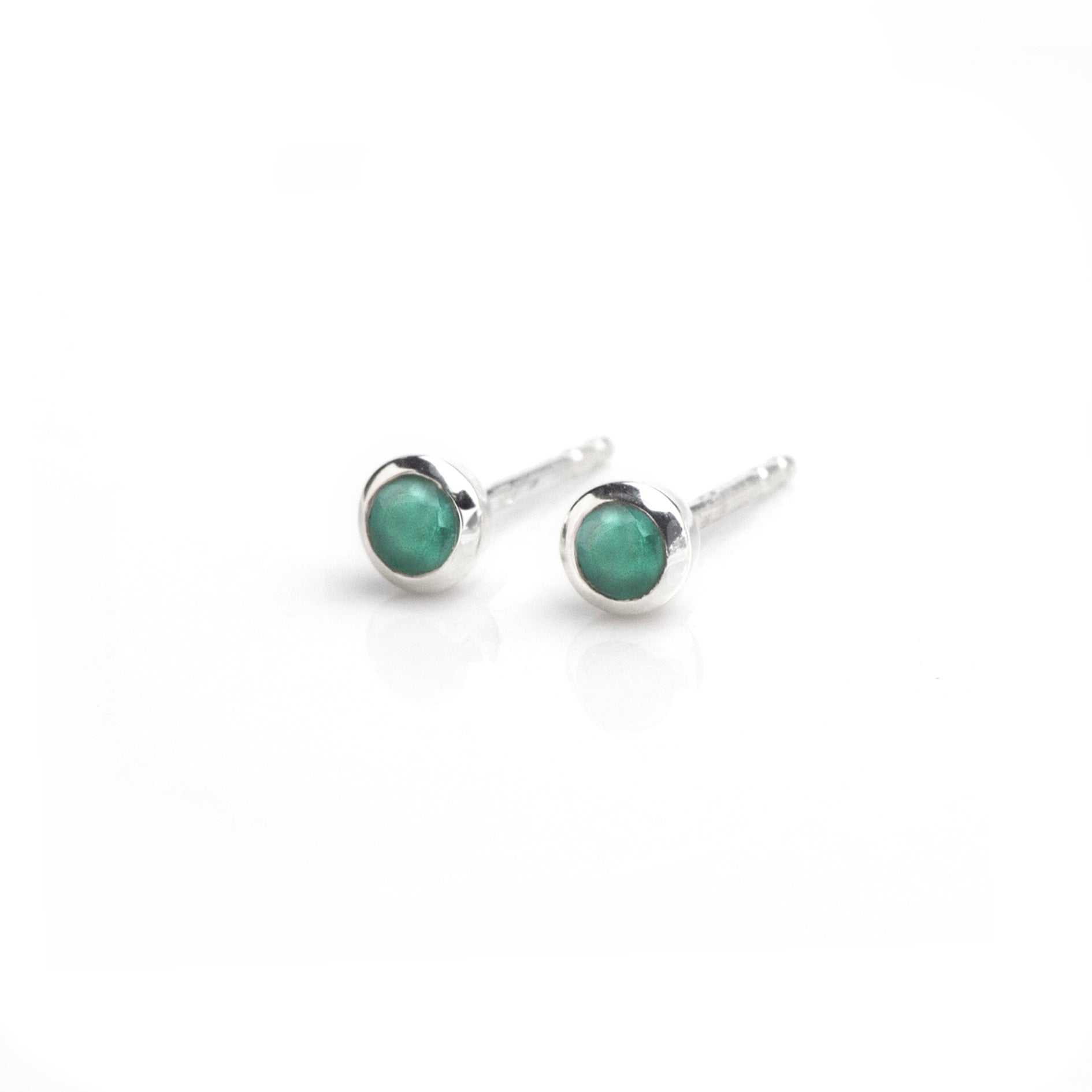 May Birthstone Tiny Studs In Sterling Silver -Emerald Gemstone