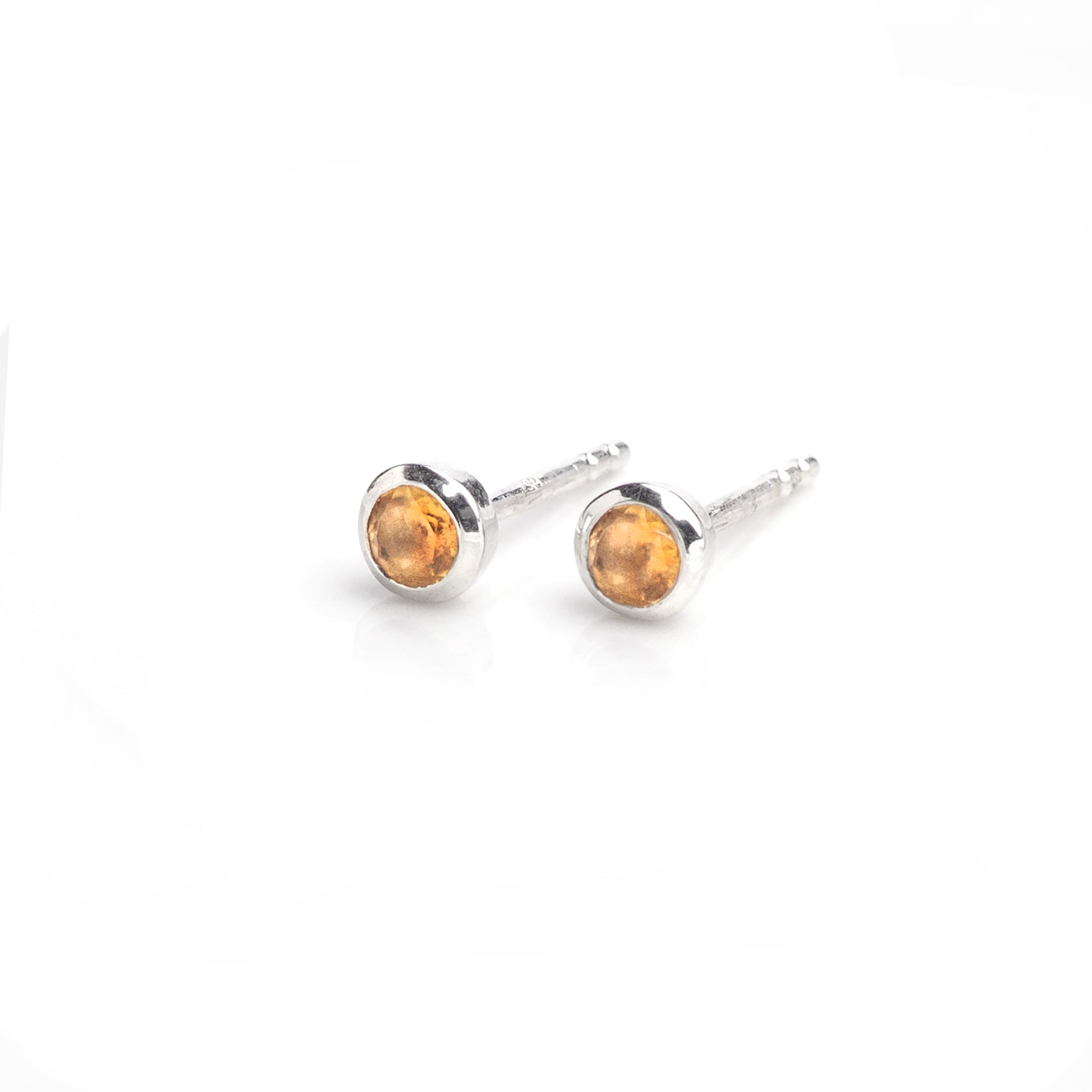 November Birthstone Tiny Stud Earrings In Sterling Silver -Citrine