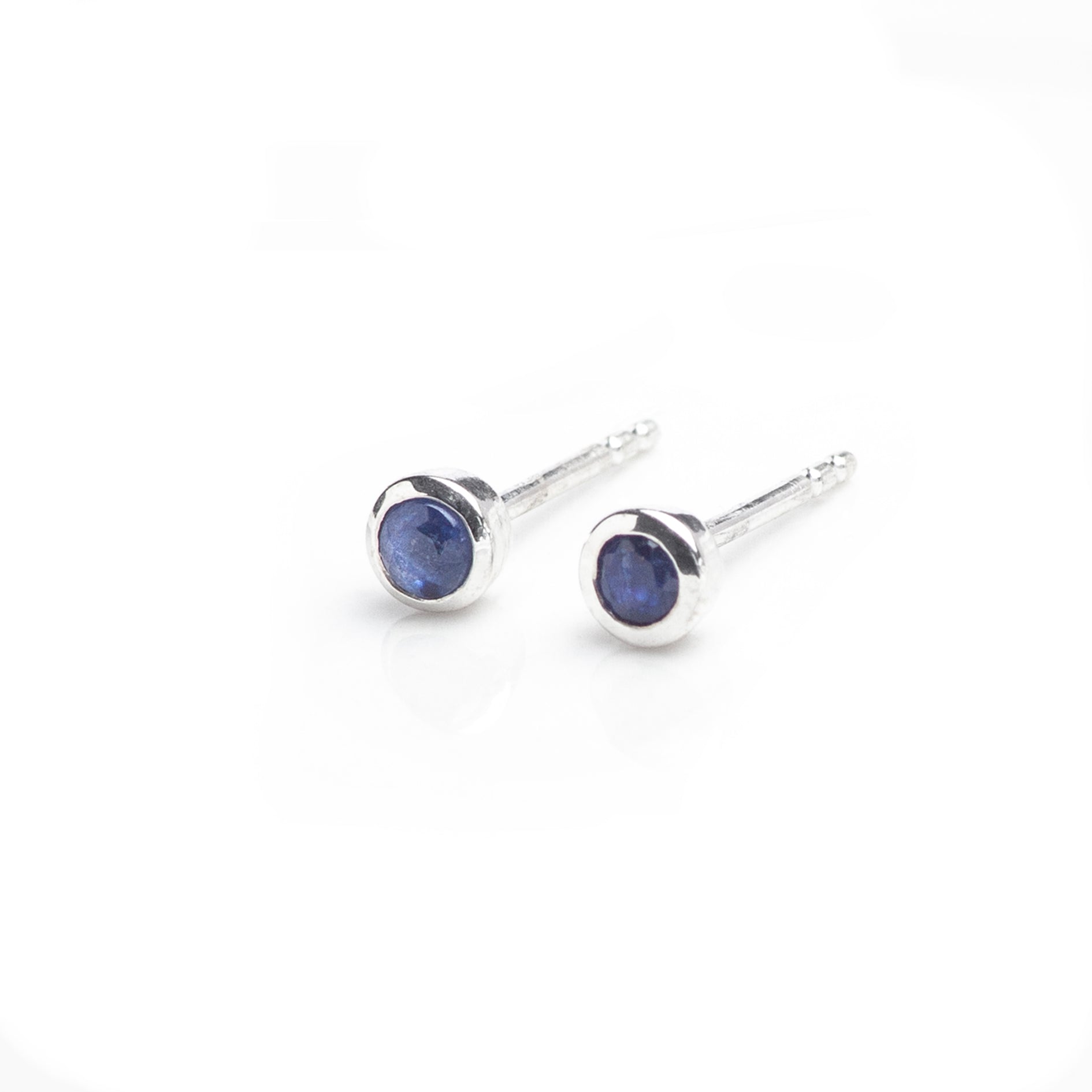 September Birthstone Tiny Stud Earrings In Sterling Silver- Blue Sapphire