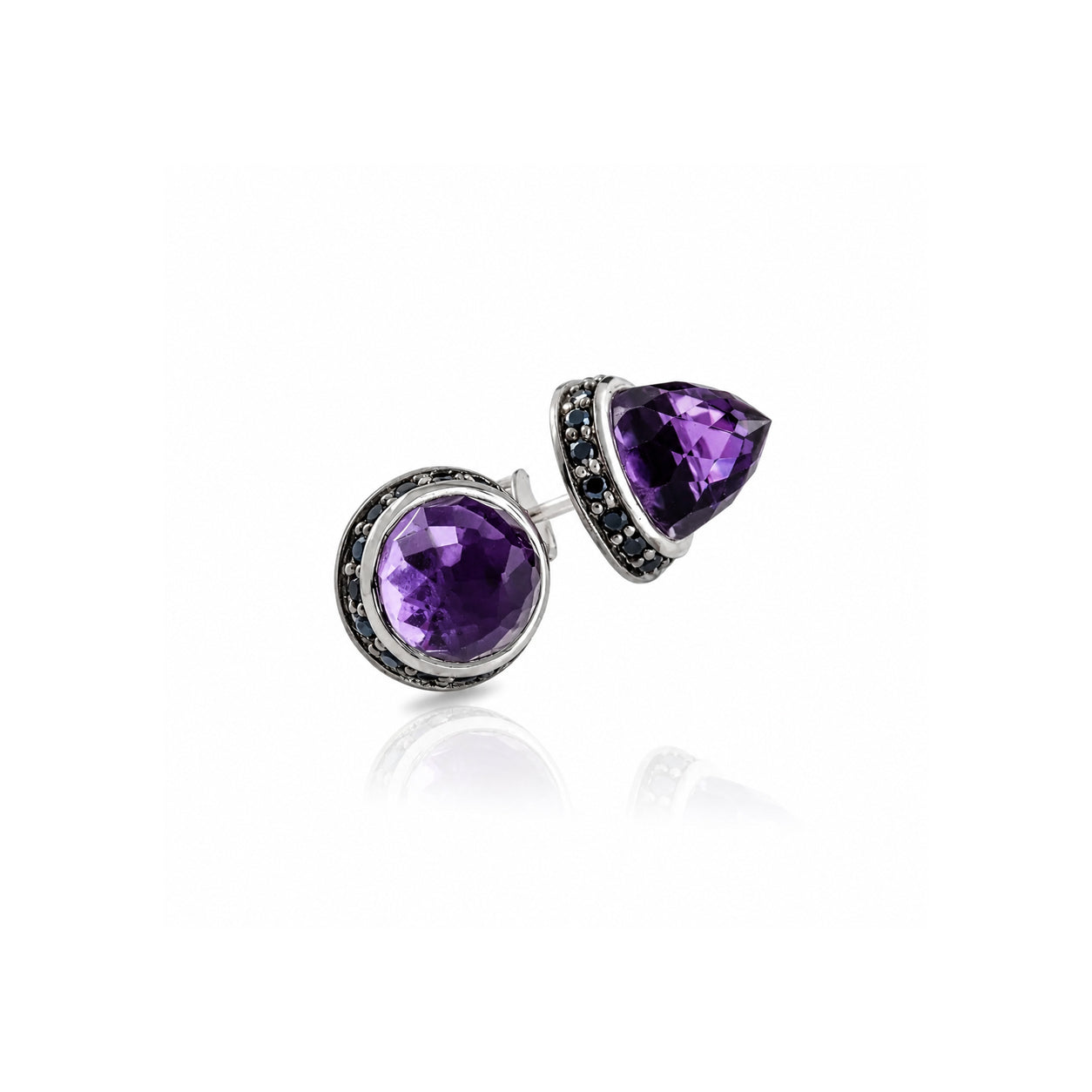 Istanbul Secret Amethyst and Black Spinel Studs in Sterling Silver
