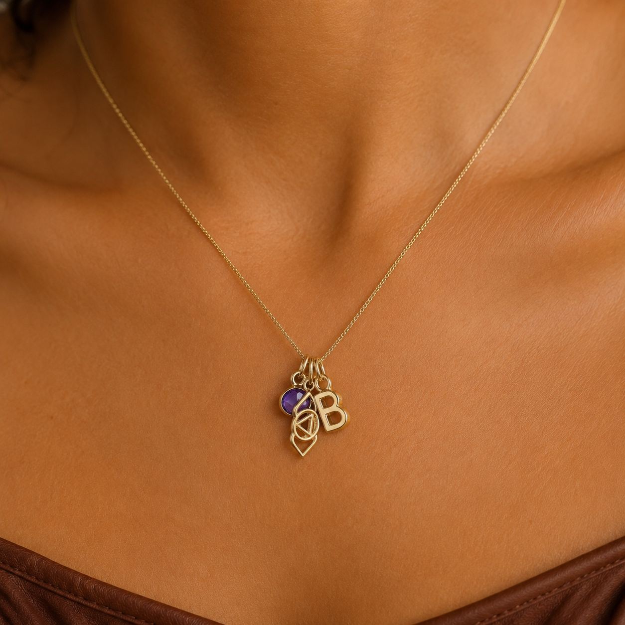 Third Eye Chakra/Ajna Chakra Charm Necklace In Gold Vermeil- Amethyst
