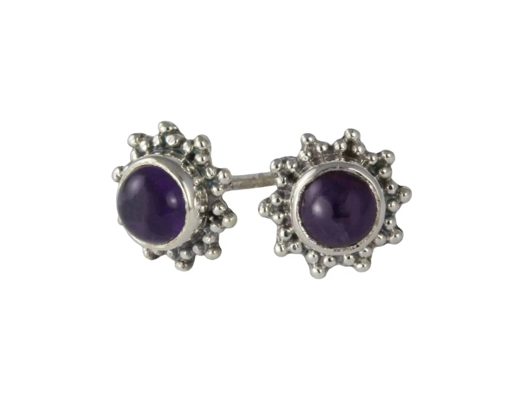Star Motif Stud Earrings with Amethyst in Sterling Silver