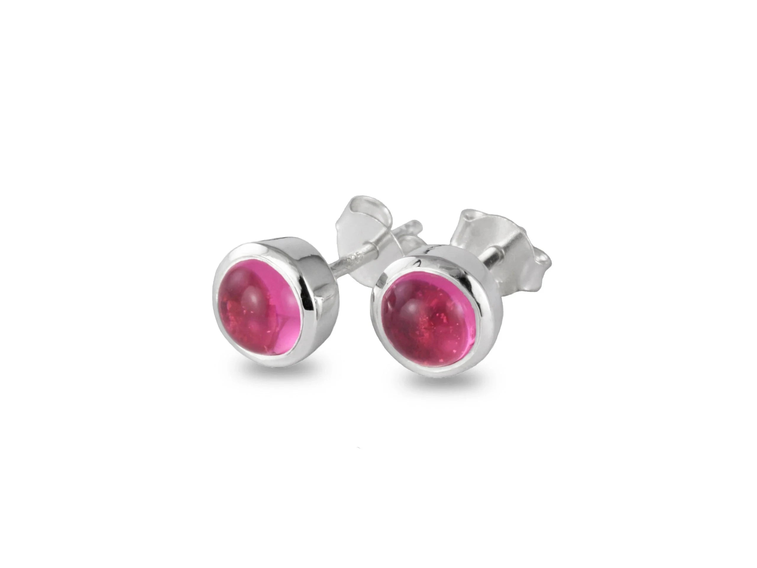 October Birthstone Earring Studs ‚ Pink Tourmaline Gemstone in Silver