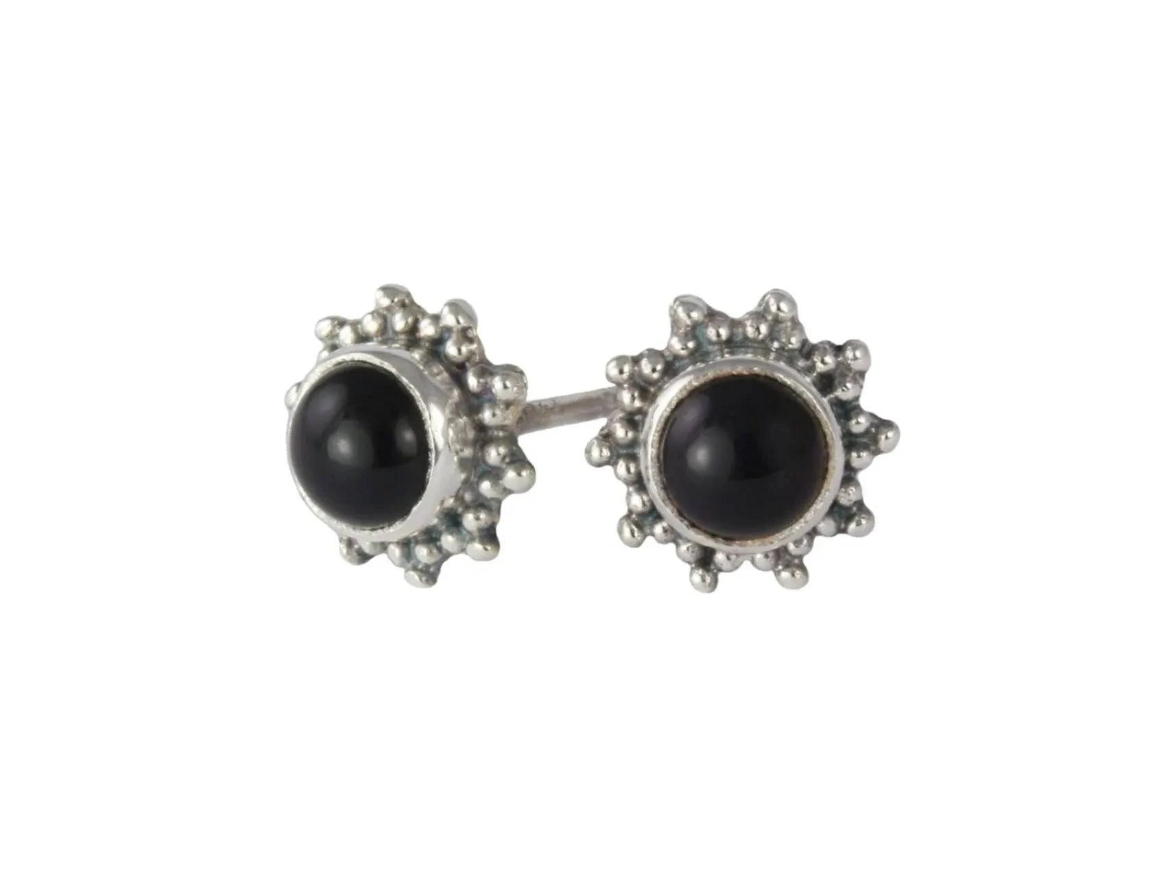 Star Motif Studs with Black Onyx in Sterling Silver