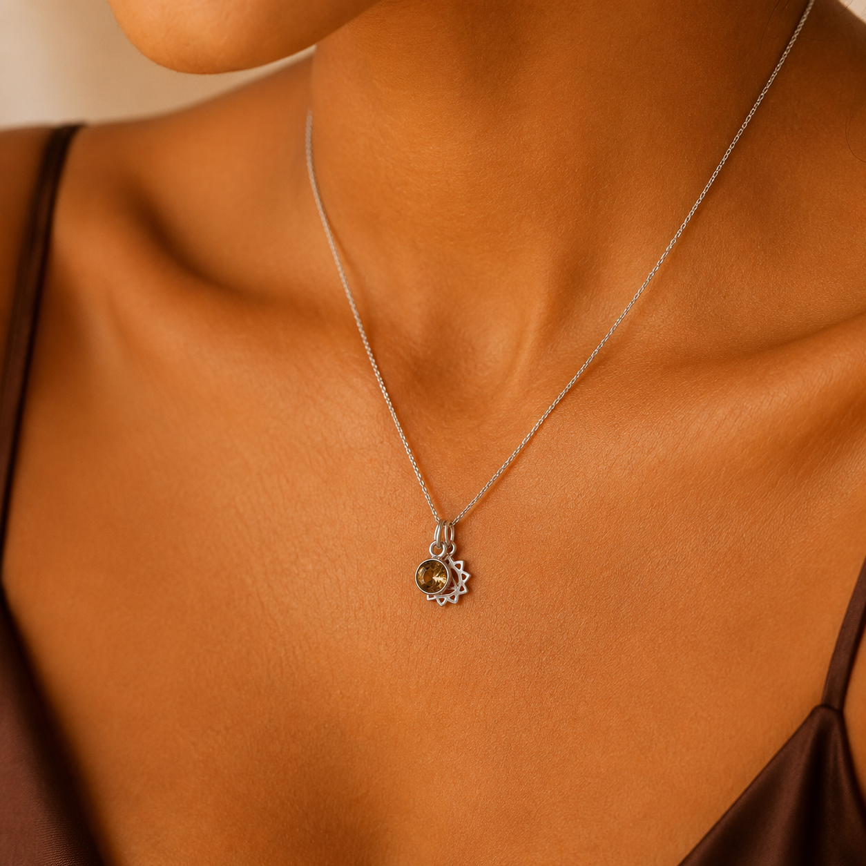 Solar Plexus Chakra/Manipura Chakra Charm Necklace In Sterling Silver - Citrine