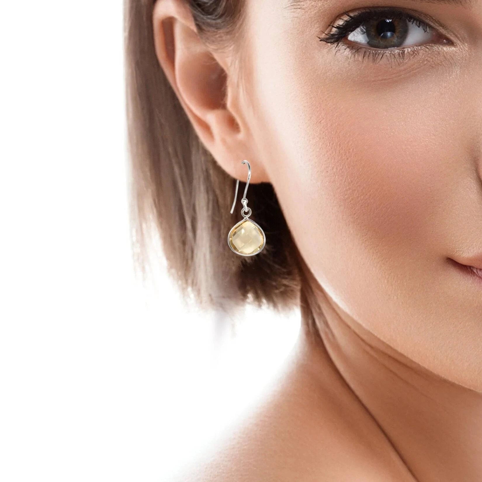 Teardrop Earrings with Citrine Stone in Sterling Silver