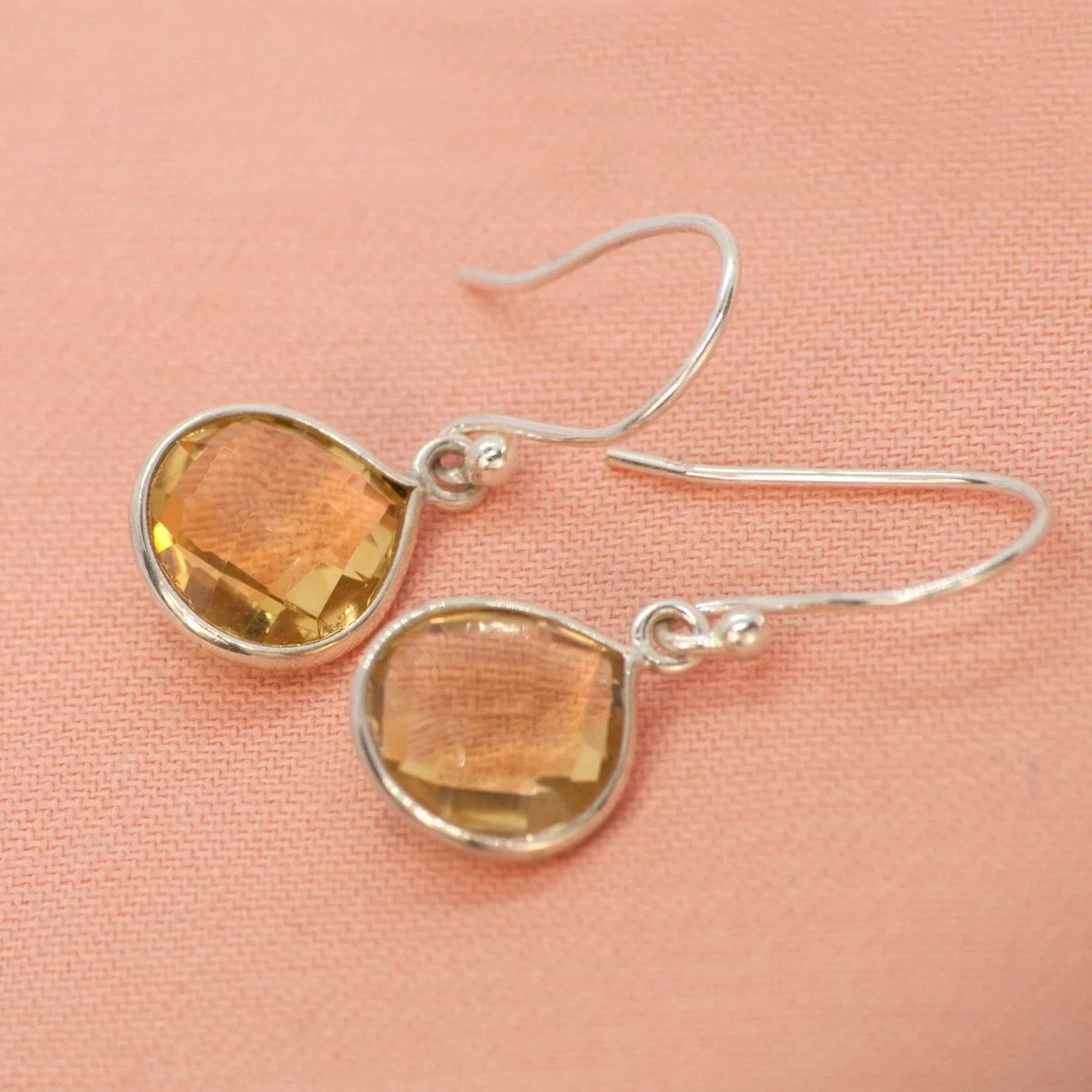 Teardrop Earrings with Citrine Stone in Sterling Silver