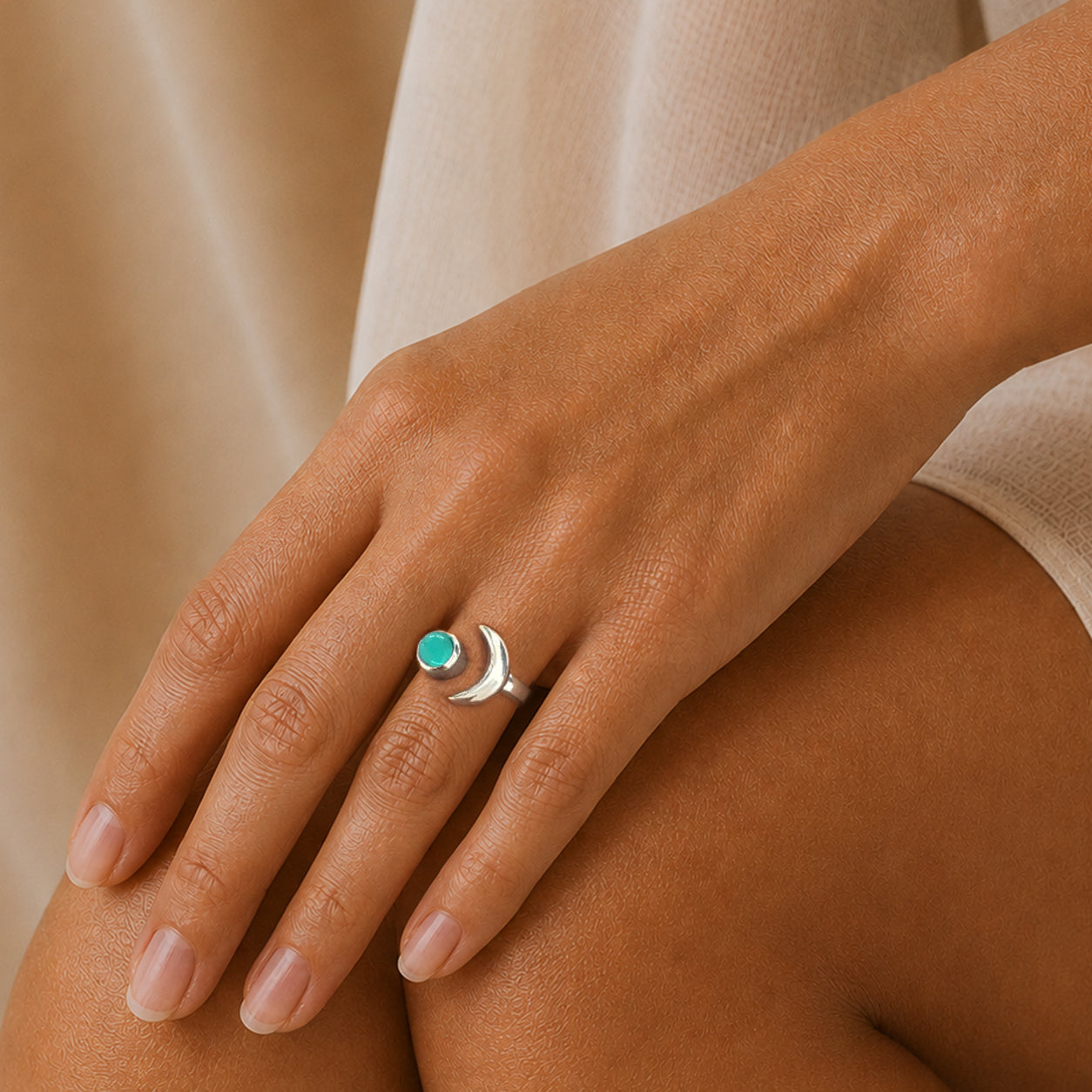 Adjustable May Hope Birthstone Ring In Sterling Silver- Emerald