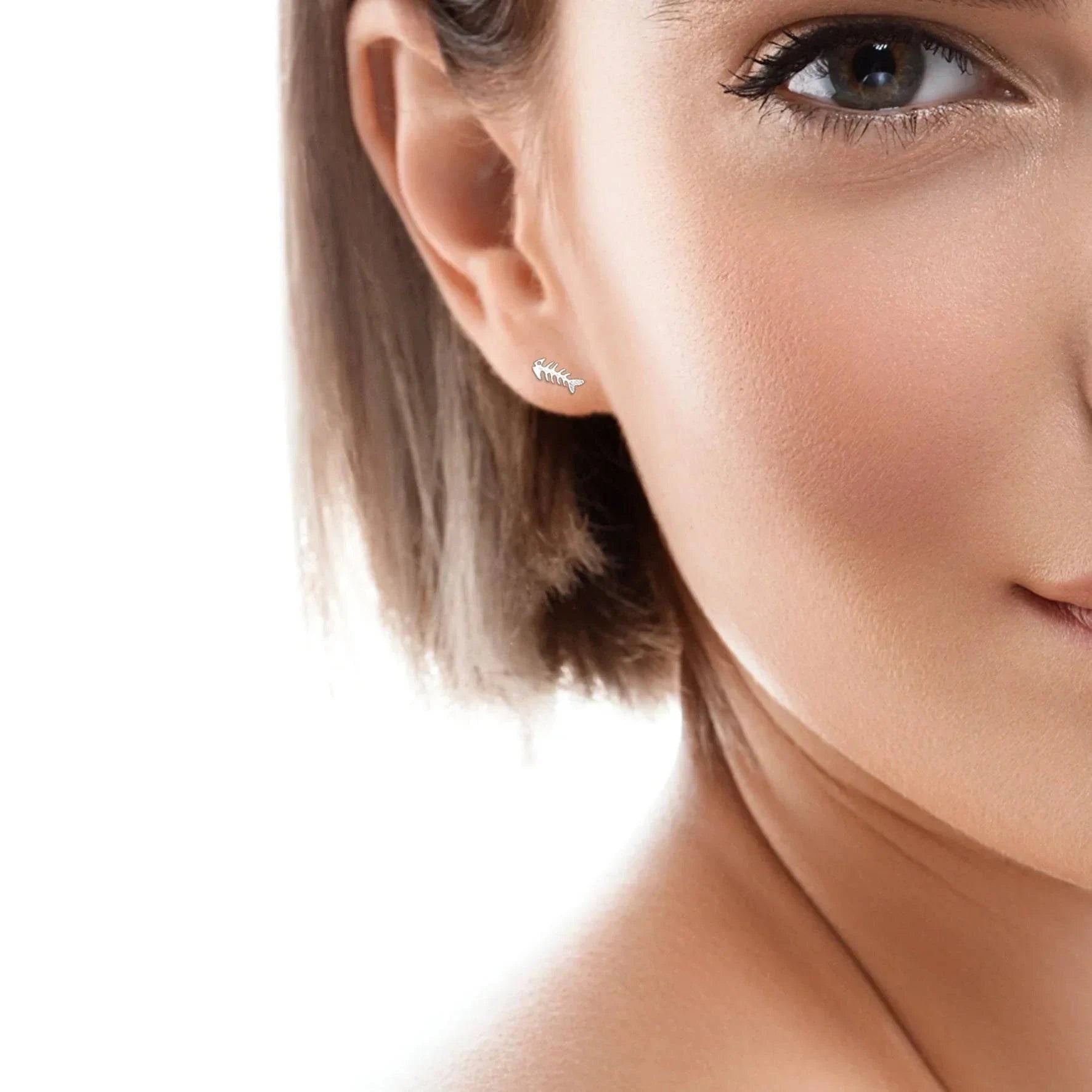 Fishbone Stud Earrings with Butterfly Fastening in Sterling Silver