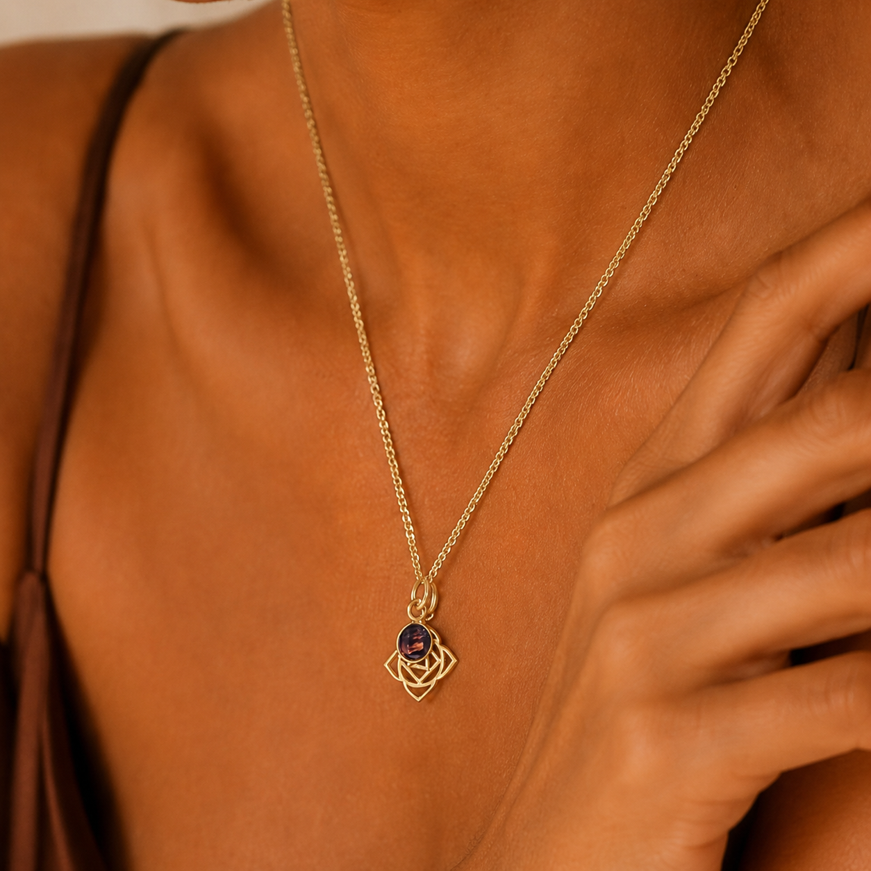 Root Chakra/Muladhara Chakra Charm Necklace In Gold Vermeil- Garnet
