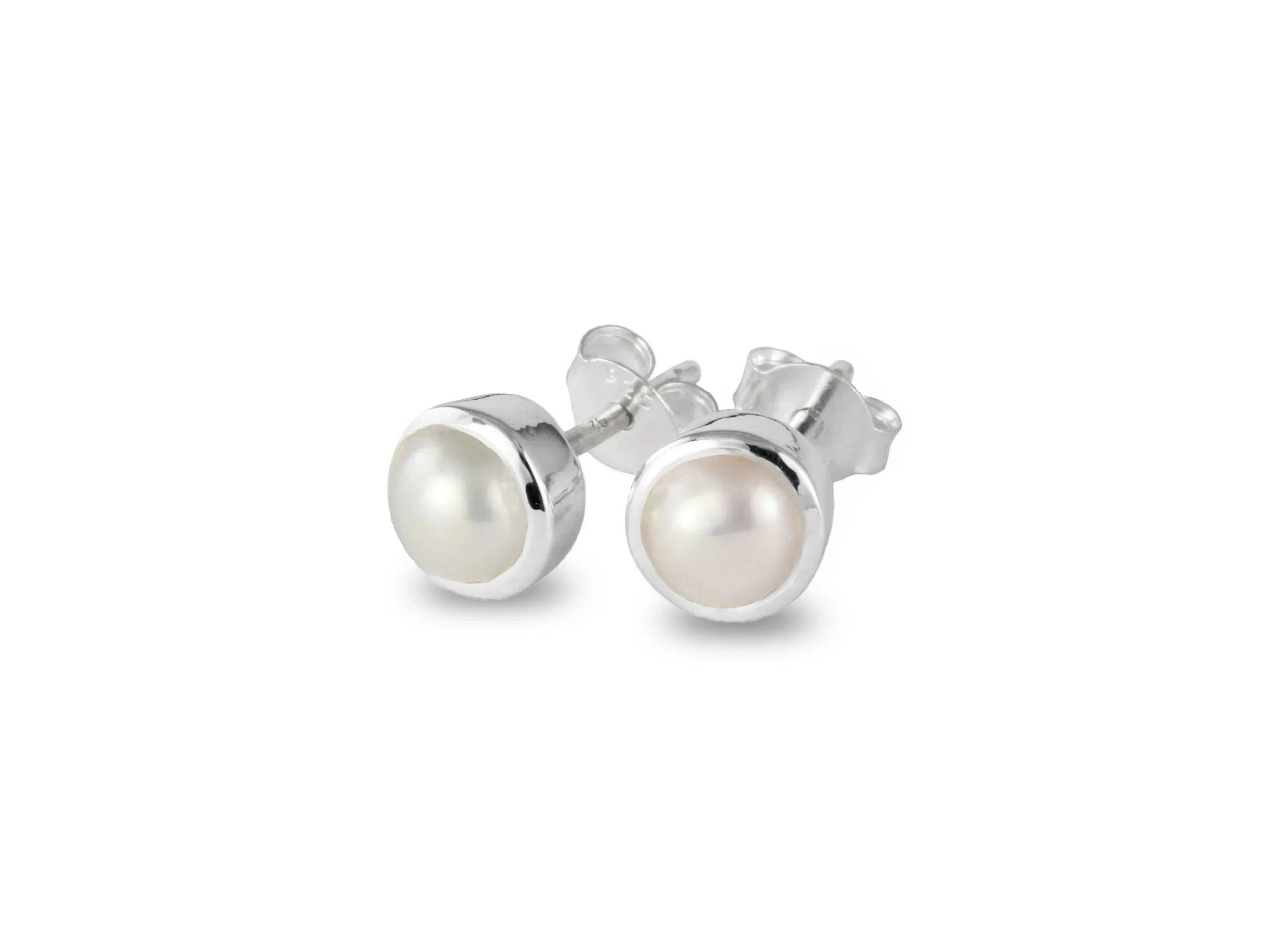 June Birthstone Stud Earrings ‚ Pearl Gemstone in Sterling Silver