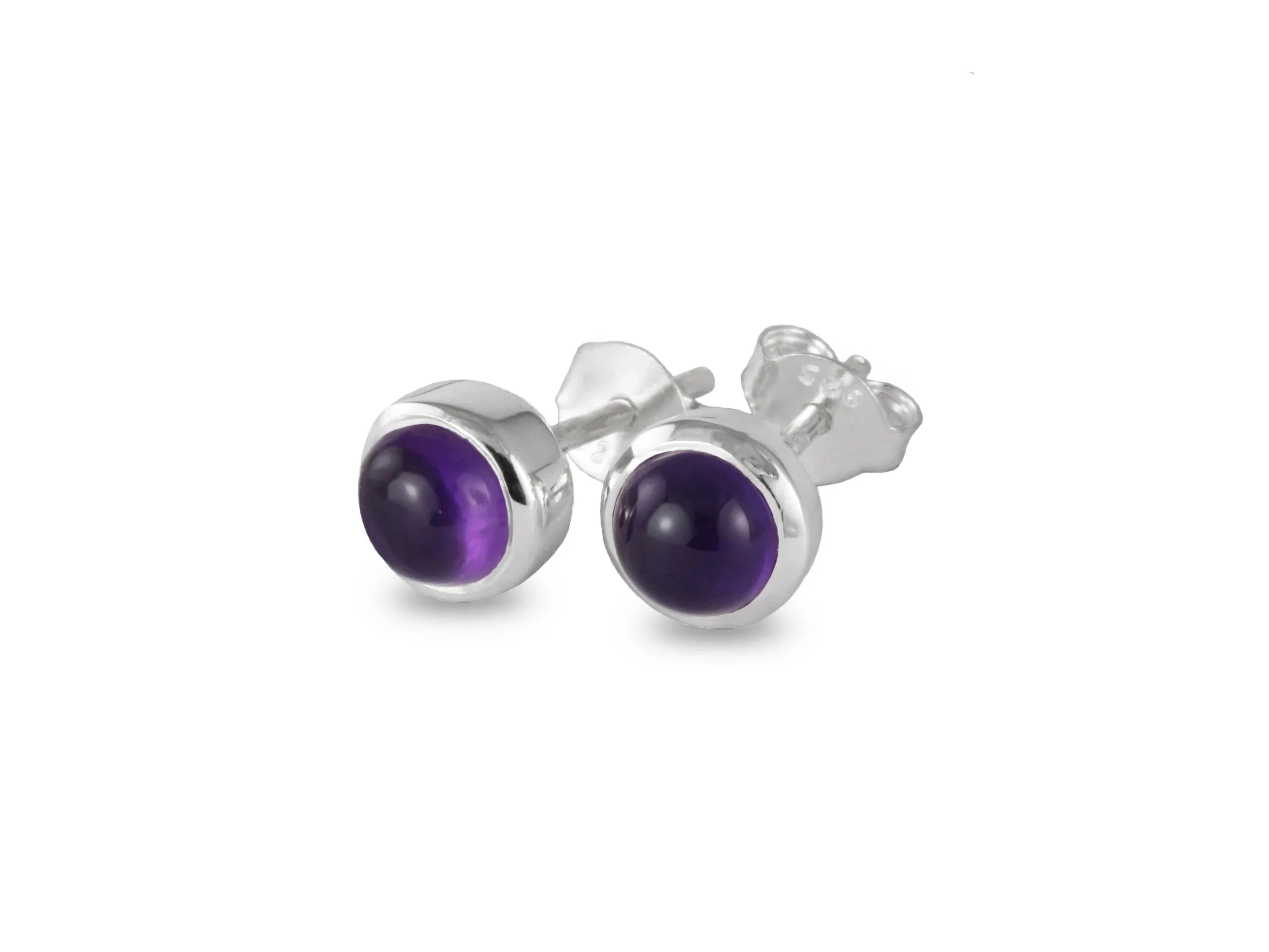 February Birthstone Earring Studs - Amethyst in Sterling Silver