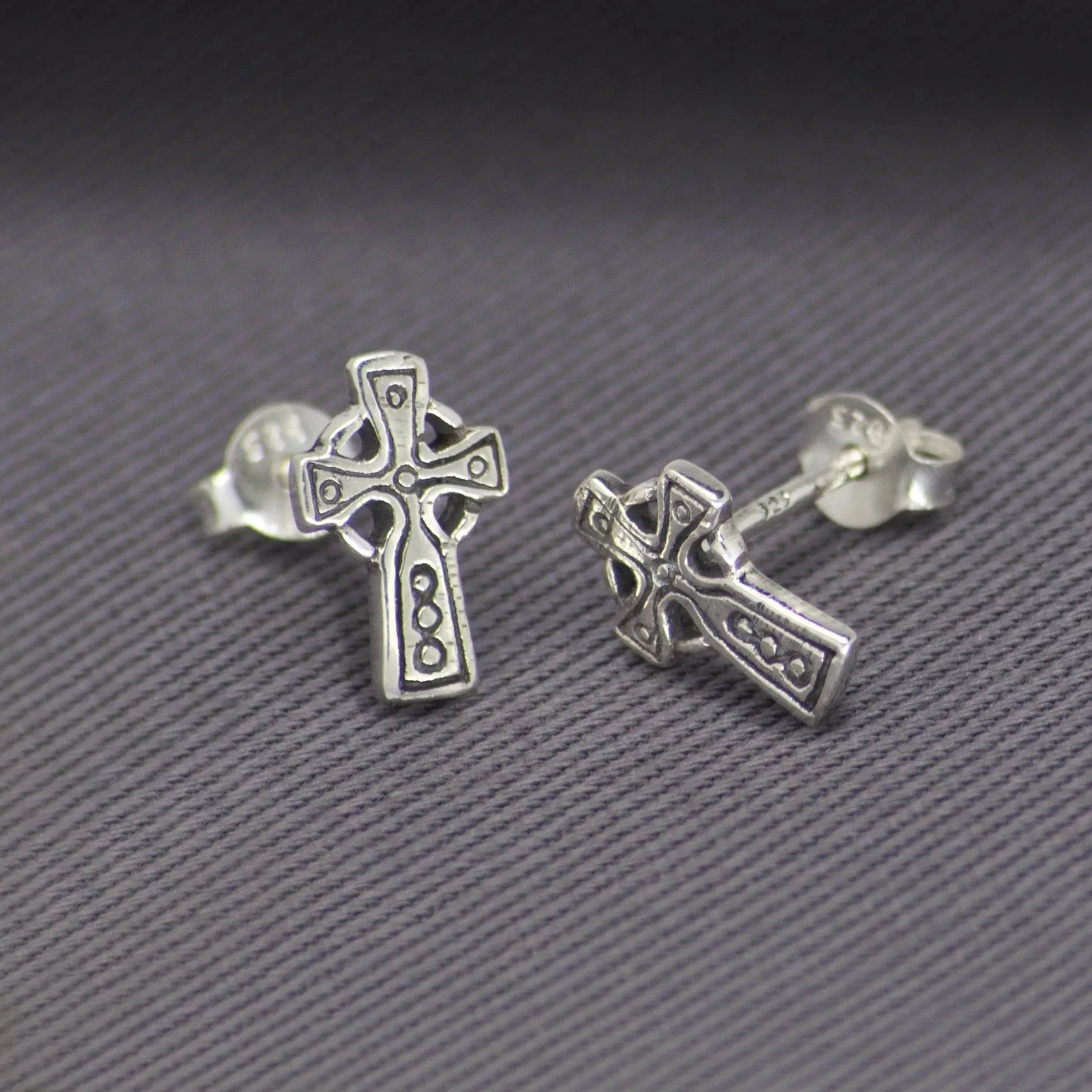 Cross Stud Earrings with Butterfly Fastening in Sterling Silver