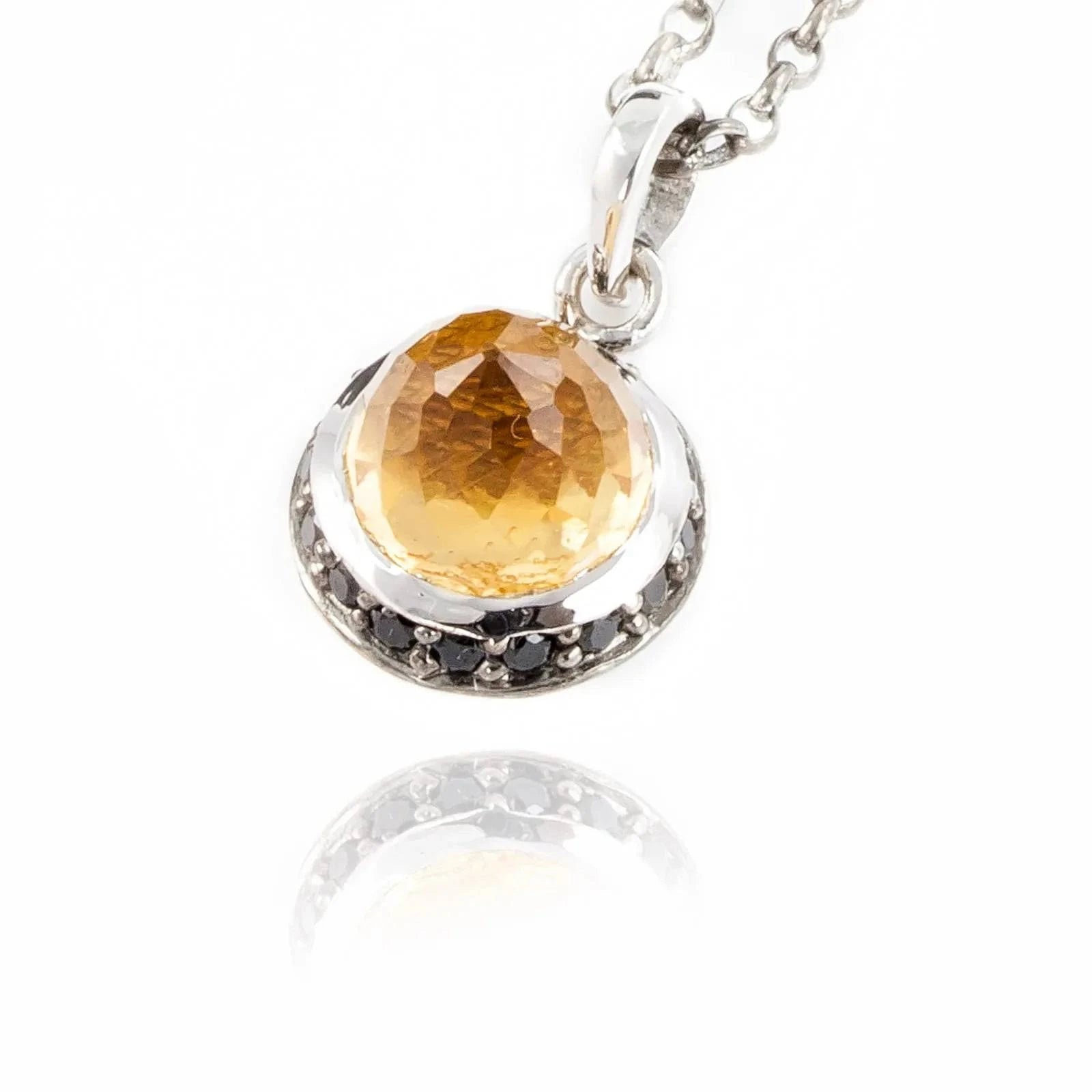 Istanbul Soul Citrine and Black Spinel Pendant Necklace in Sterling Silver