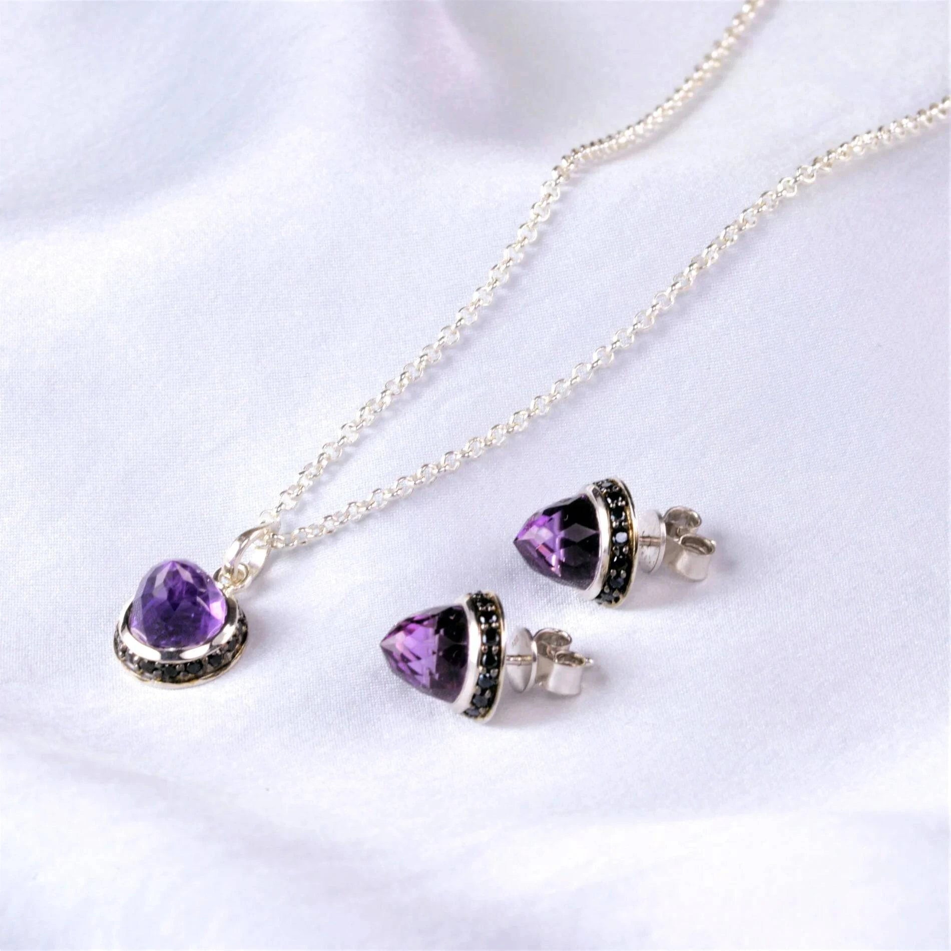 Istanbul Secret Amethyst and Black Spinel Jewellery Set in Sterling Silver
