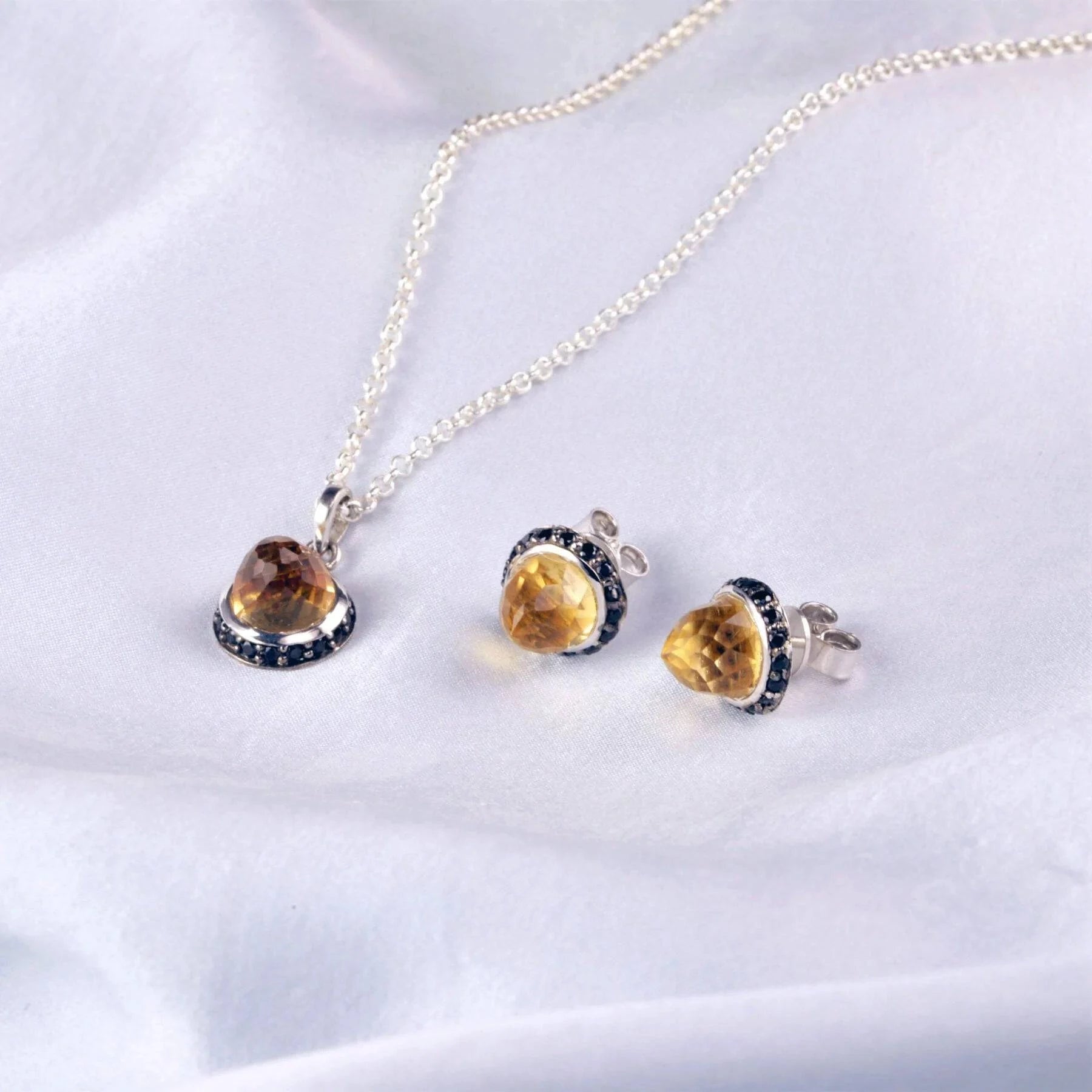 Istanbul Soul Citrine and Black Spinel Jewellery Set in Sterling Silver