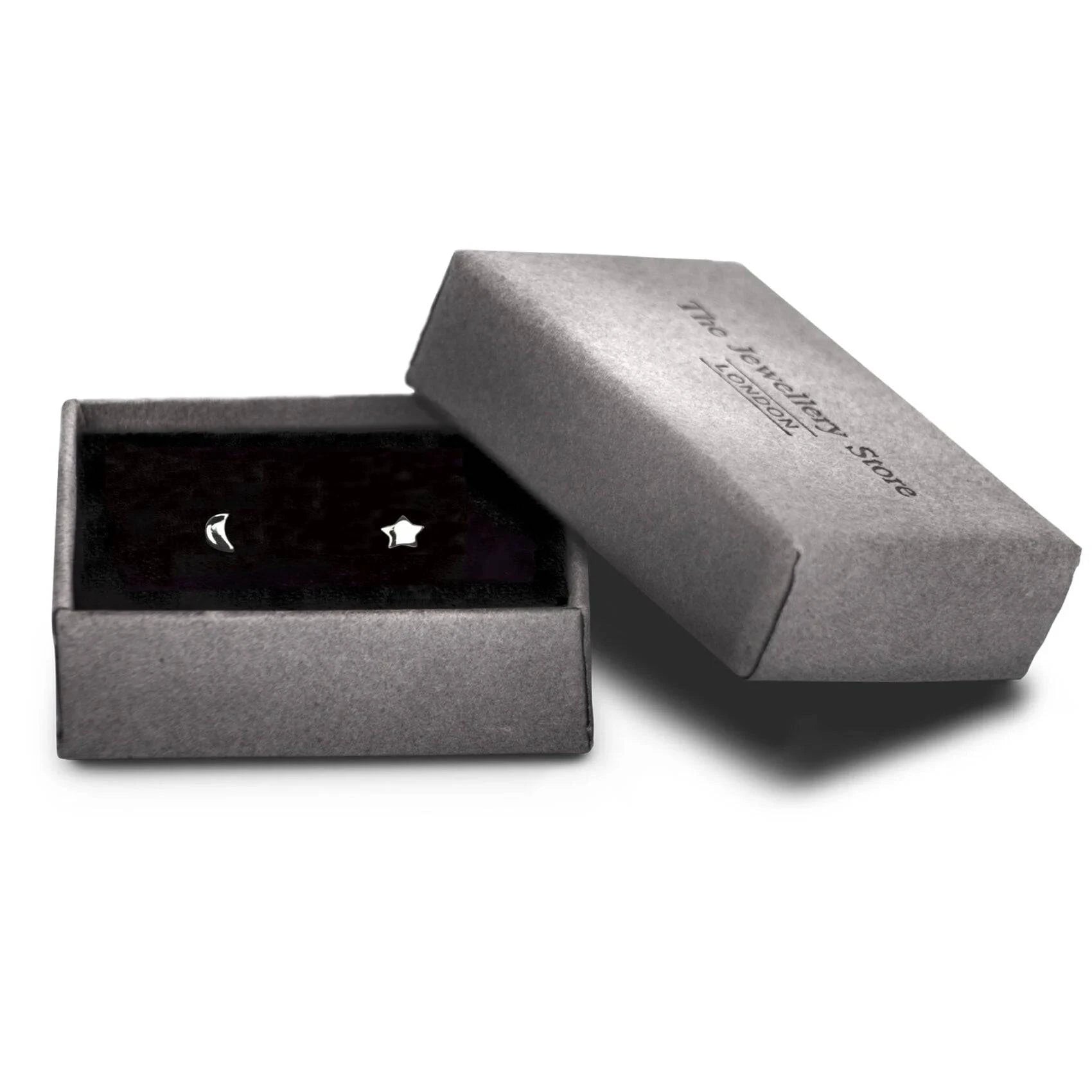 Moon and Star Stud Earrings in Sterling Silver