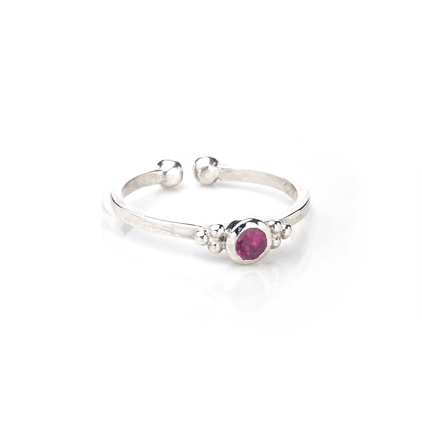 July Birthstone Toe/Midi Ring In Sterling Silver-Ruby