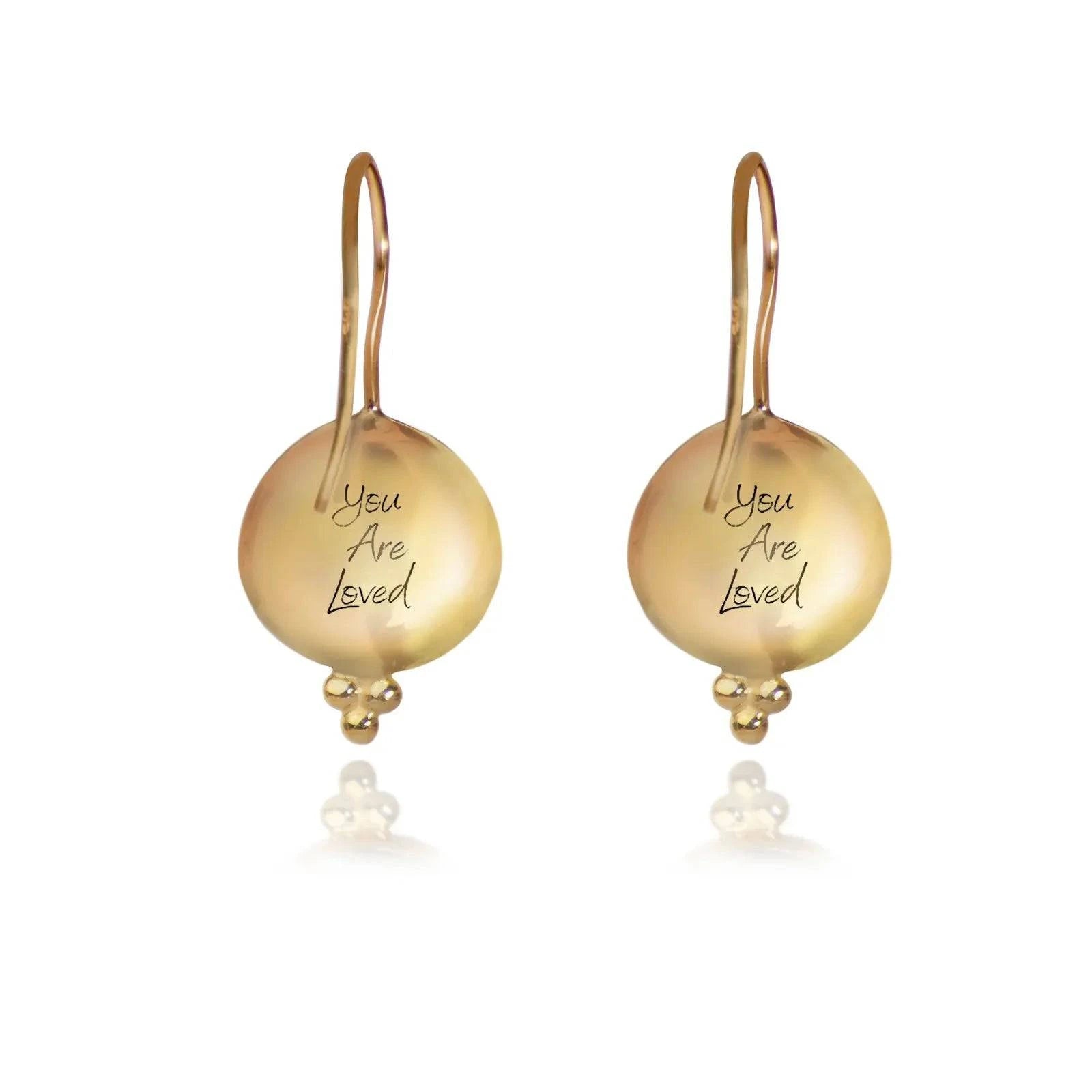 Moonstone 'You Are Loved' Hook Earrings In Gold Vermeil