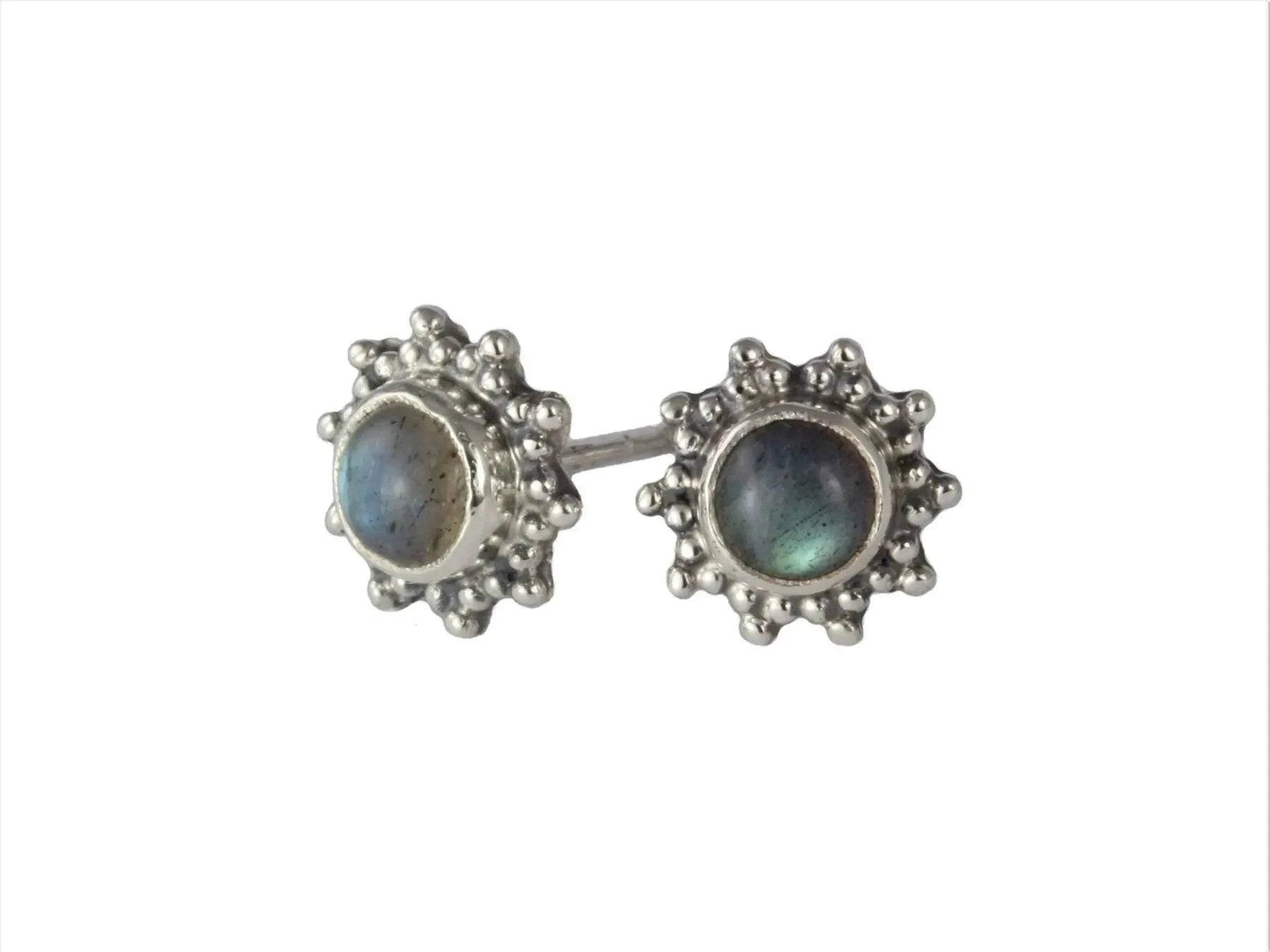 Star Motif Studs with Labradorite in Sterling Silver