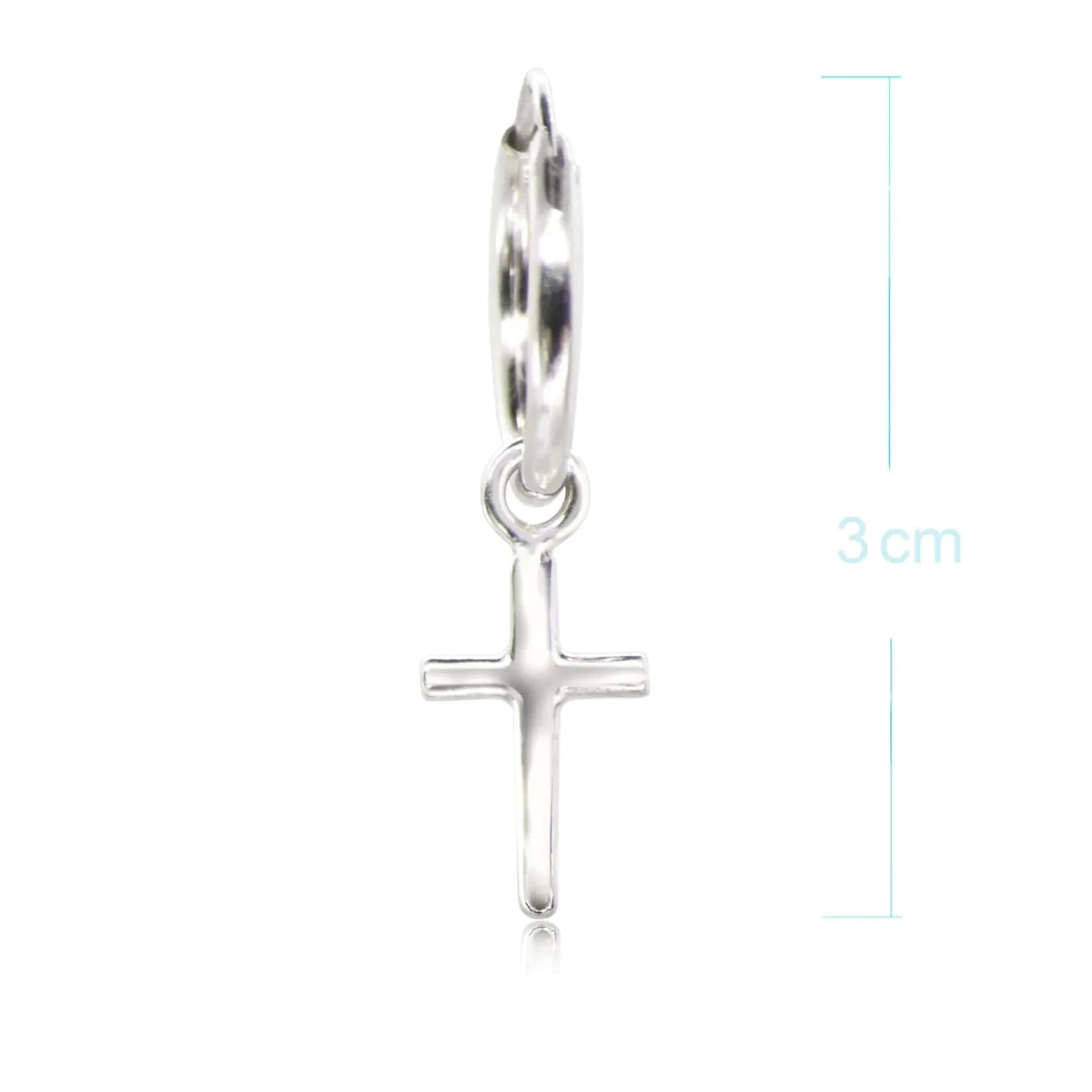 Hoop Earrings with Plain Cross Charm in Sterling Silver