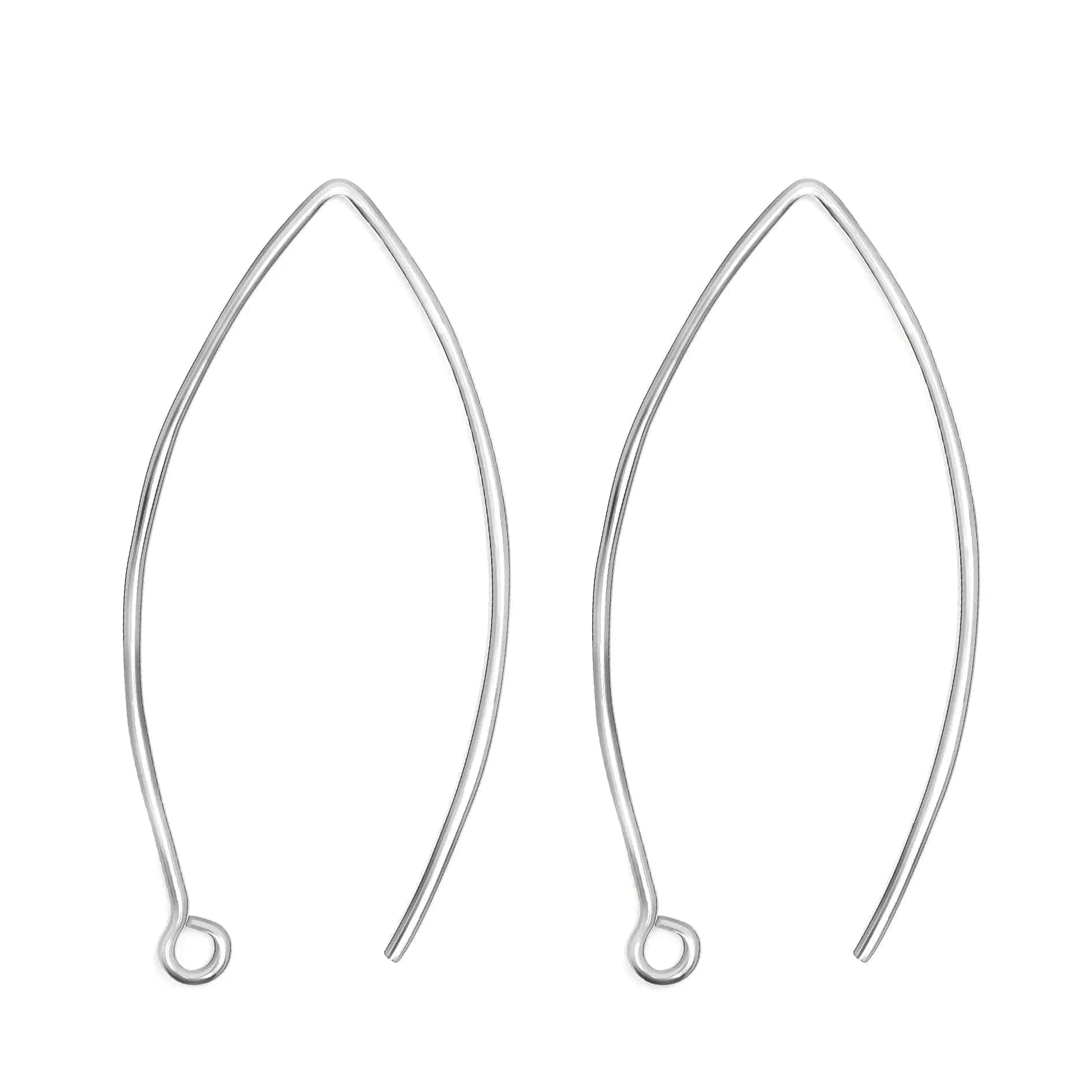 Long Wire Hook Earring Findings in 925 Sterling Silver - 40mm