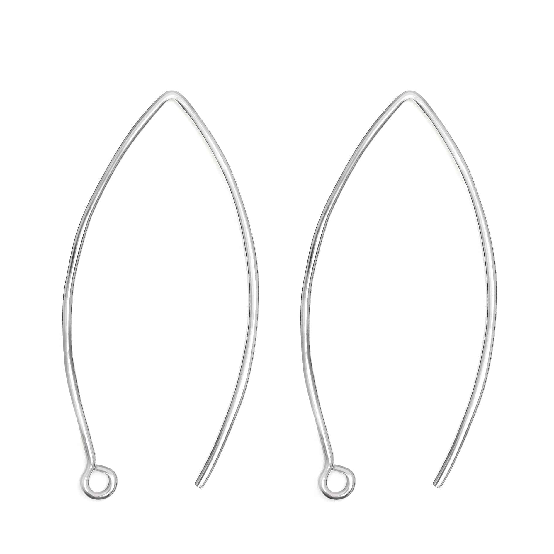 Long Wire Hook Earring Findings in 925 Sterling Silver - 30mm