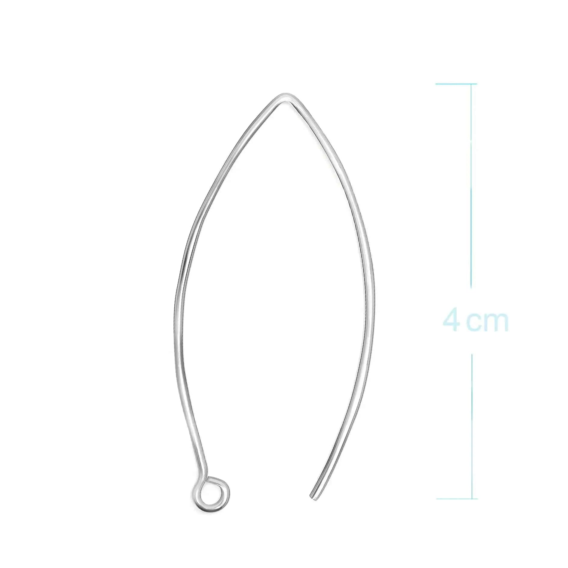 Long Wire Hook Earring Findings in 925 Sterling Silver - 40mm