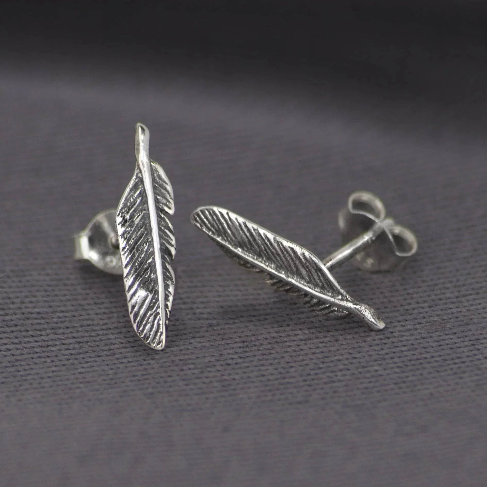 Feather Stud Earrings with Butterfly Fastening in Nickel-Free Sterling Silver