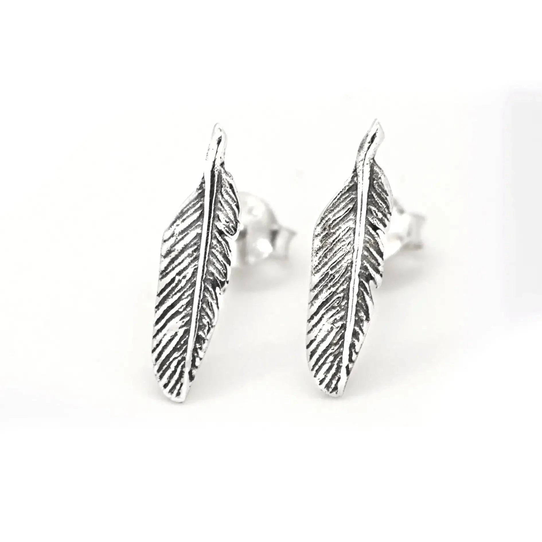 Feather Stud Earrings with Butterfly Fastening in Nickel-Free Sterling Silver