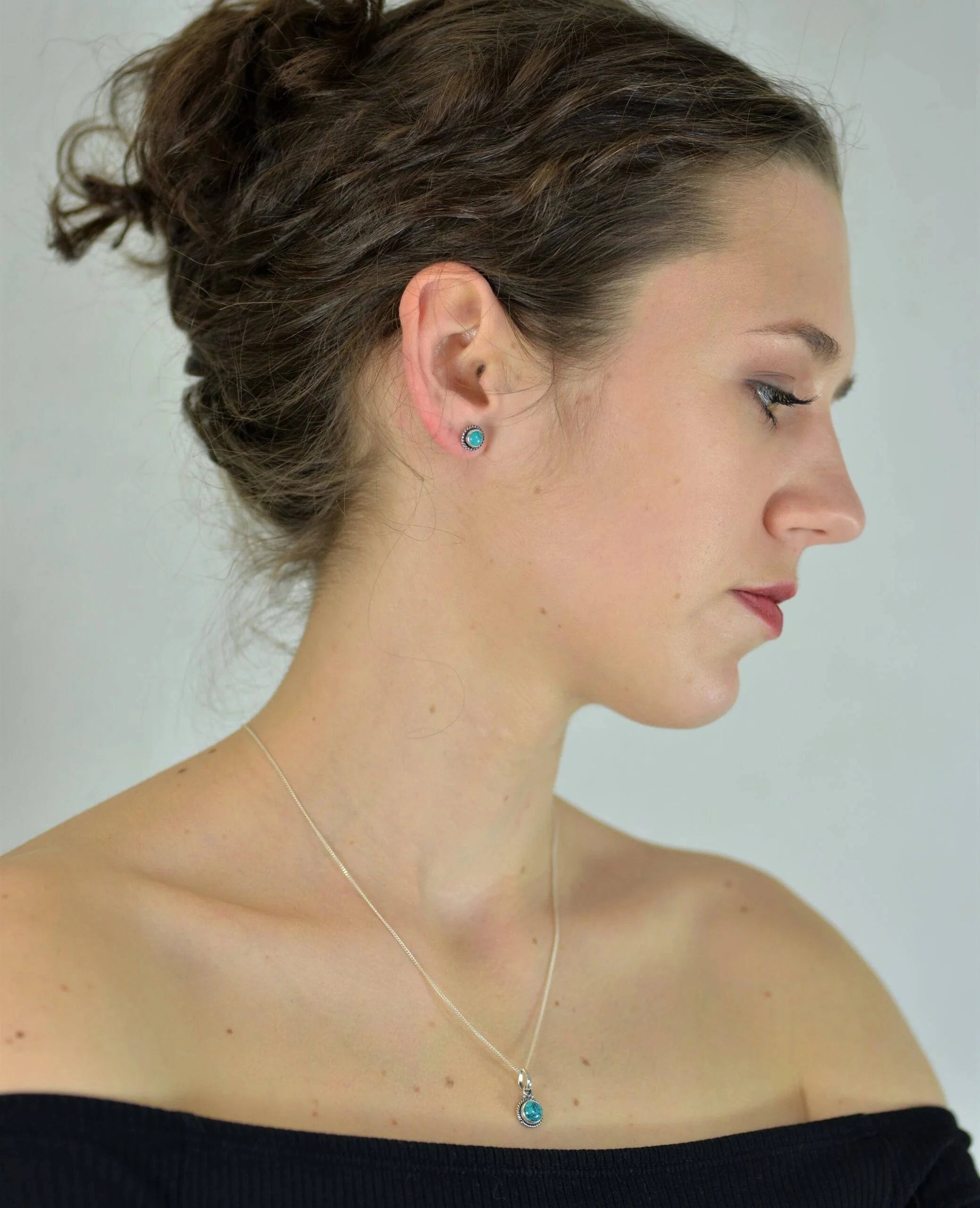 Twisted Wire Round Turquoise Jewellery Set in Sterling Silver