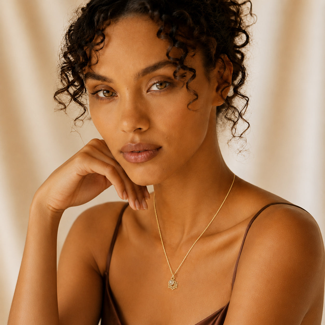 Crown Chakra/Sahastrara Charm Necklace In Gold Vermeil- Moonstone