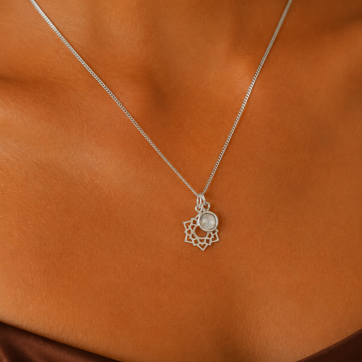 Crown Chakra/Sahastrara Charm Necklace In Sterling Silver - Moonstone