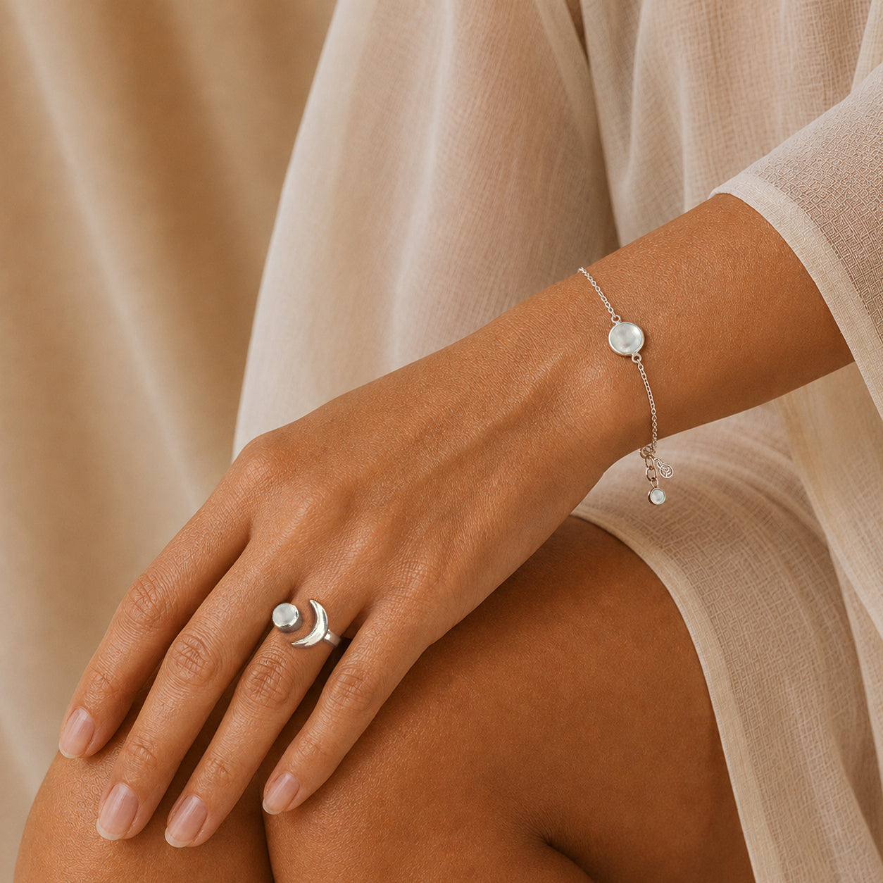 Moonstone Chain Bracelet In Sterling Silver