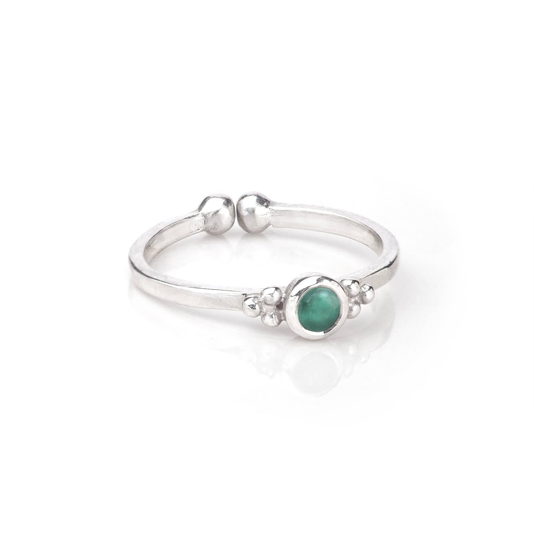 May Birthstone Toe/Midi Ring In Sterling Silver-Emerald