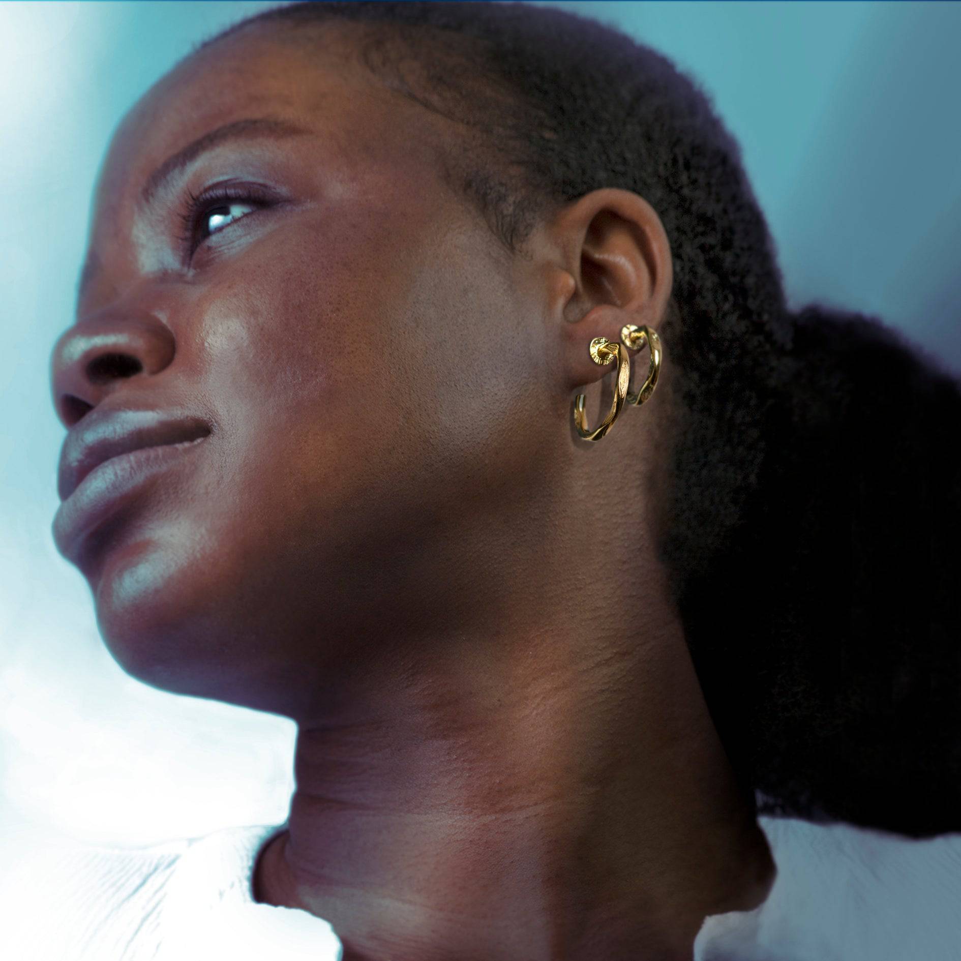 Hammered Open Hoop Stud Earrings in Gold Vermeil