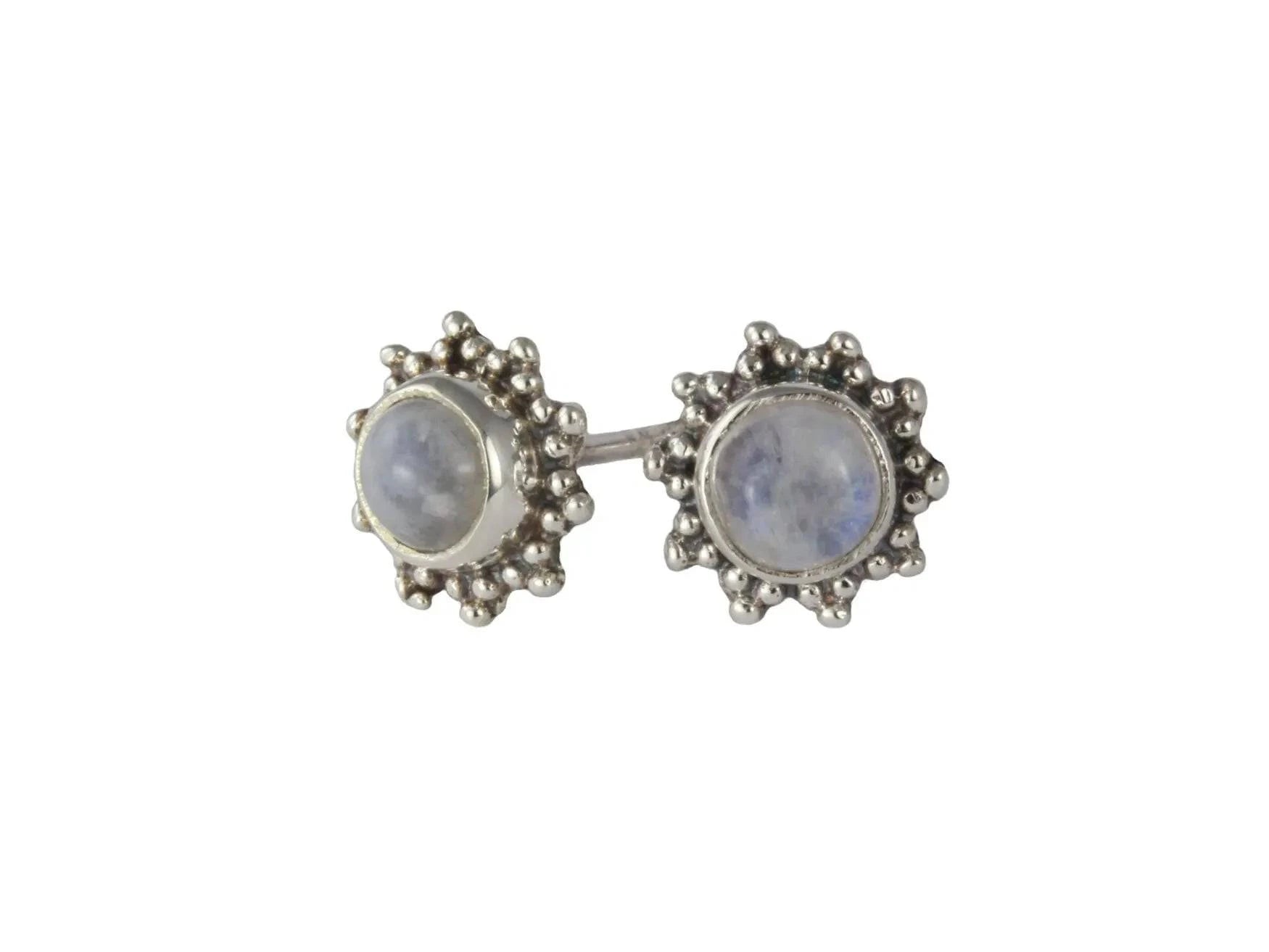 Star Motif Studs with Moonstone in Sterling Silver
