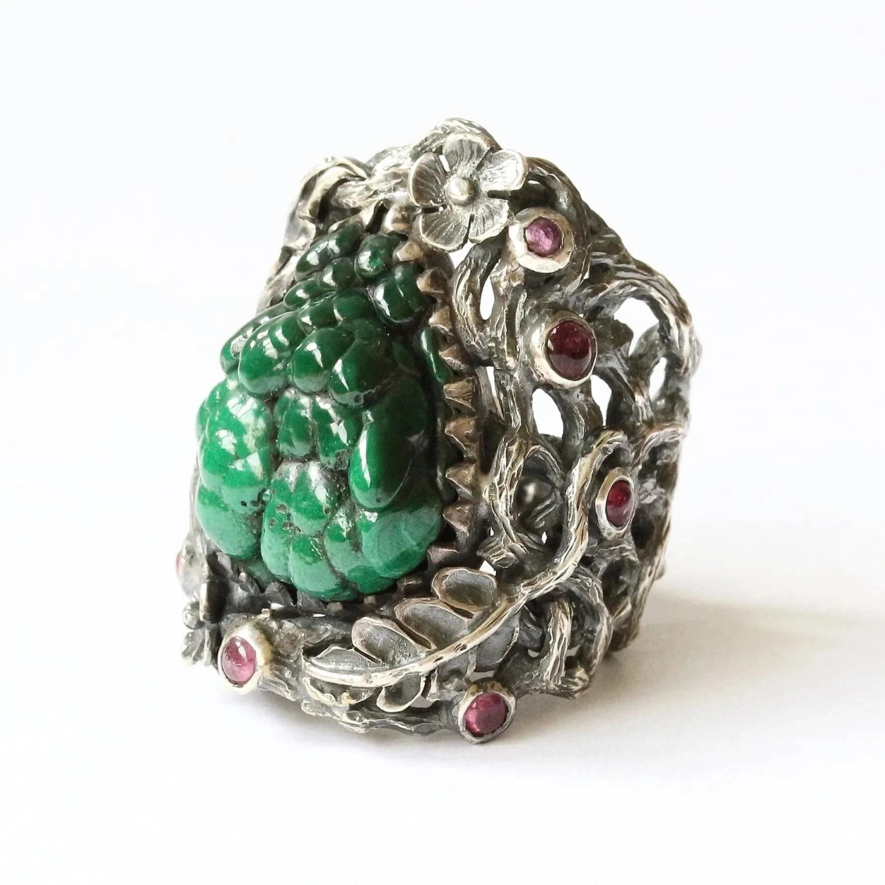 Mystic Vibrant Ring with Bubble Malachite Crystal