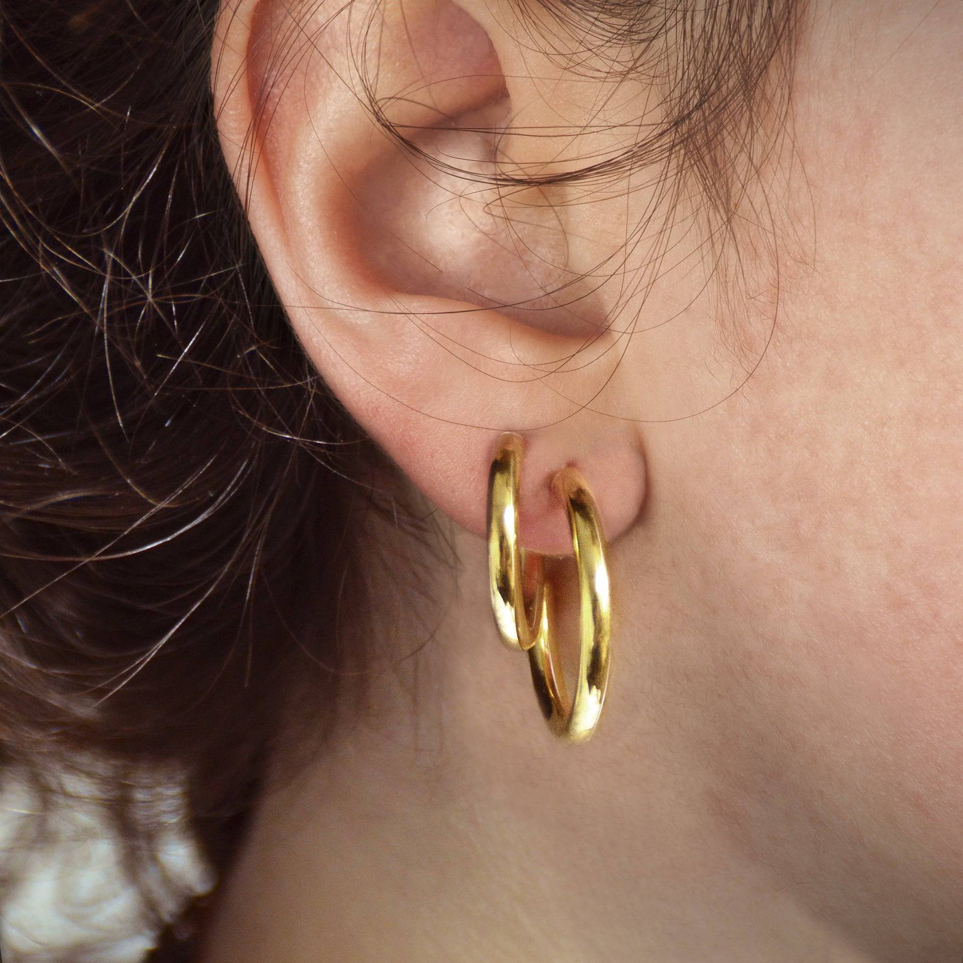 Plain Open Hoop Studs Earrings in Gold Vermeil
